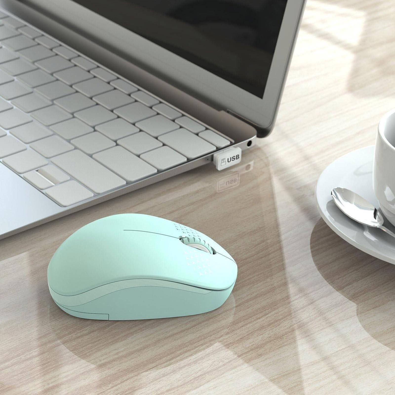 Designer Wireless Mouse 2.4G/Noiseless Mouse USB Receiver MINT GREEN Size ONE SIZE - 7 Thumbnail