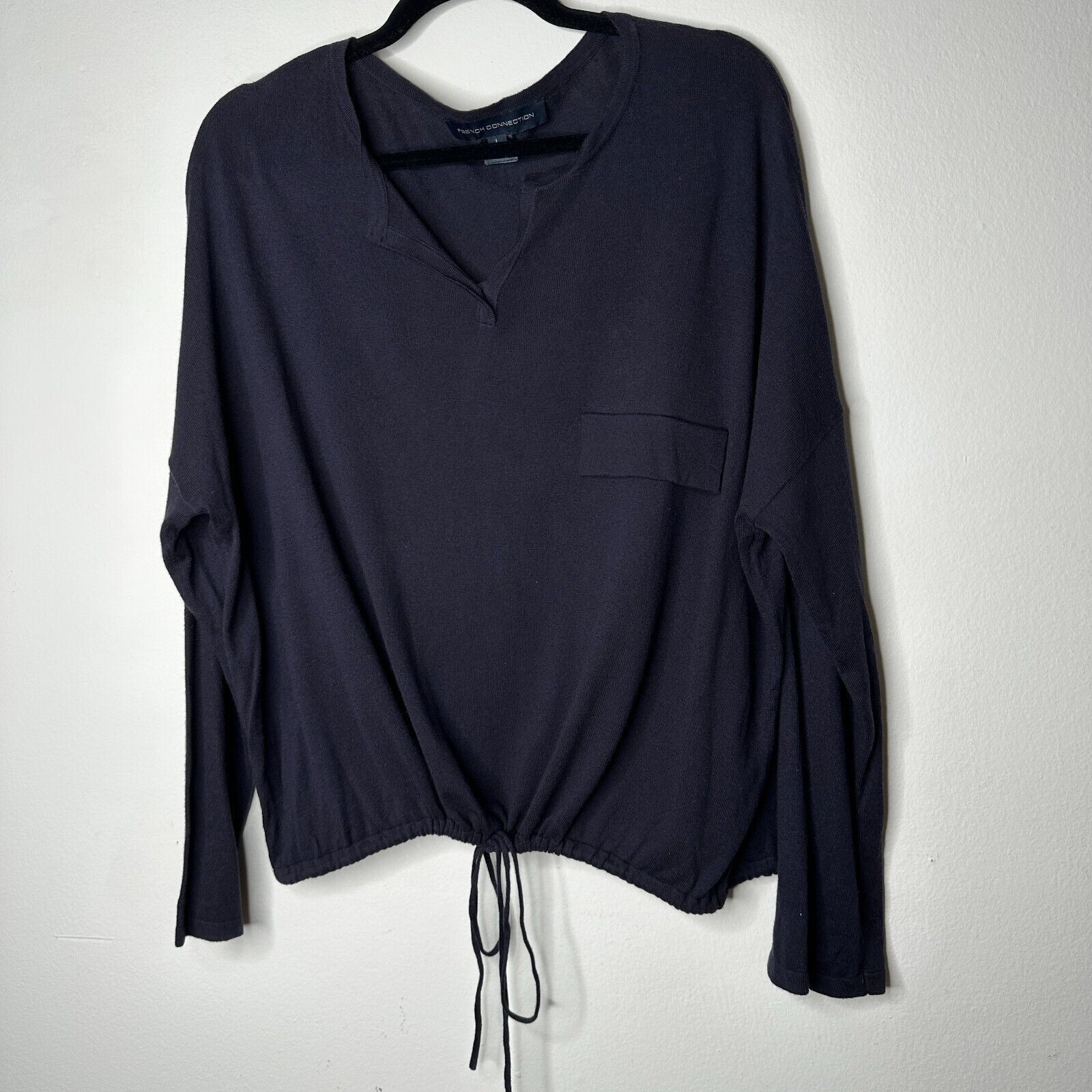 French Connection French Connection Drawstring Silk Blend VNeck Navy Sweater L Size L / US 10 / IT 46 - 3 Thumbnail