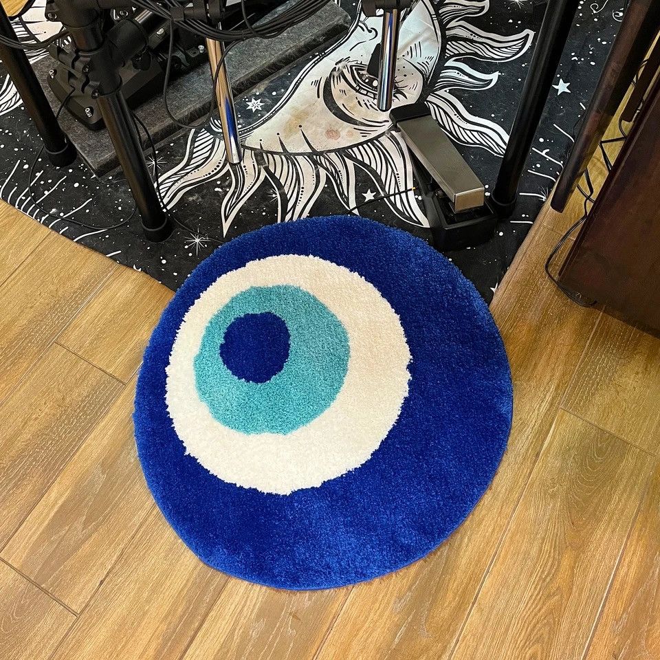 Vintage Fluffy Evil Eye Circle Rug Carpet ( 60x60cm ) Size ONE SIZE - 3 Thumbnail
