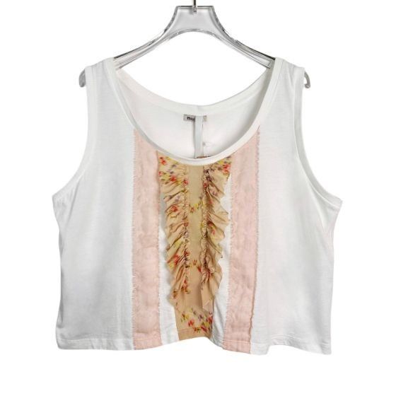 Miu Miu Miu Miu Womens Sleeveless Round Neck Lace Design Cropped Tan Size M / US 6-8 / IT 42-44 - 1 Thumbnail
