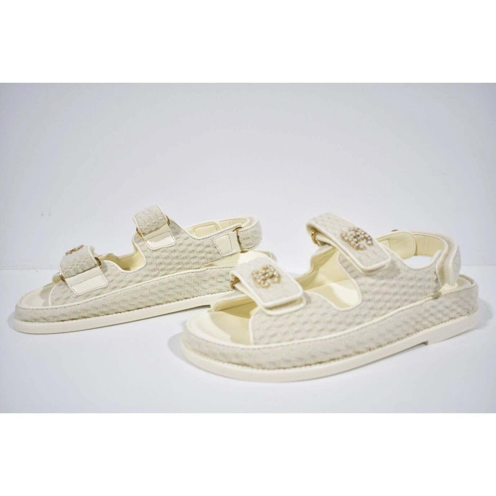 Chanel Chanel 22S Ivory White Knit CC Logo Mule Slide Strap Size US 7.5 / IT 37.5 - 9 Thumbnail
