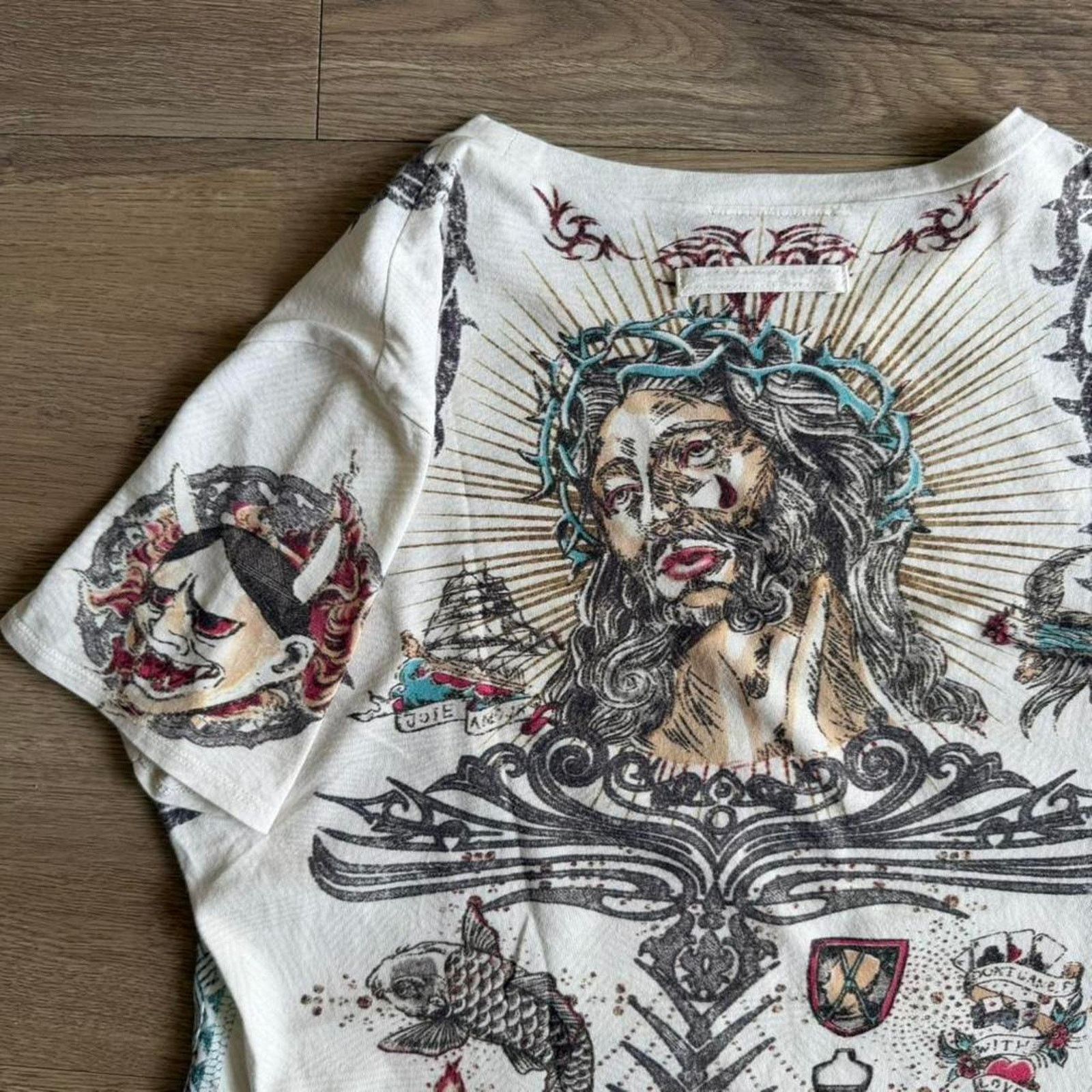 Jean Paul Gaultier Jean Paul Gaultier Jesus & Mary Tattoo Print T-Shirt Size US XXS / EU 40 - 6 Thumbnail