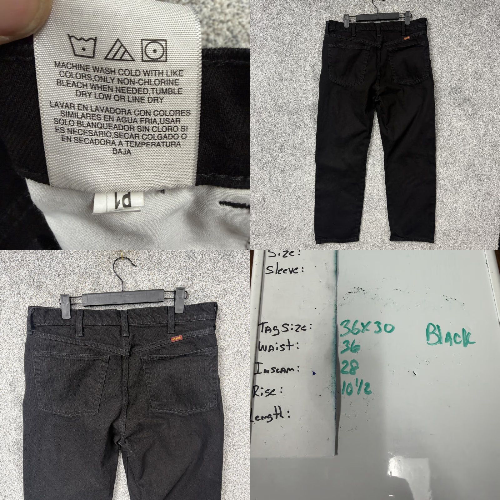 Denime Rustler Jeans Mens 36x28 Black Denim Straight Leg Workwear 5-Pocket Classic Dark Wash Mens Size US 36 / EU 52 - 8 Thumbnail