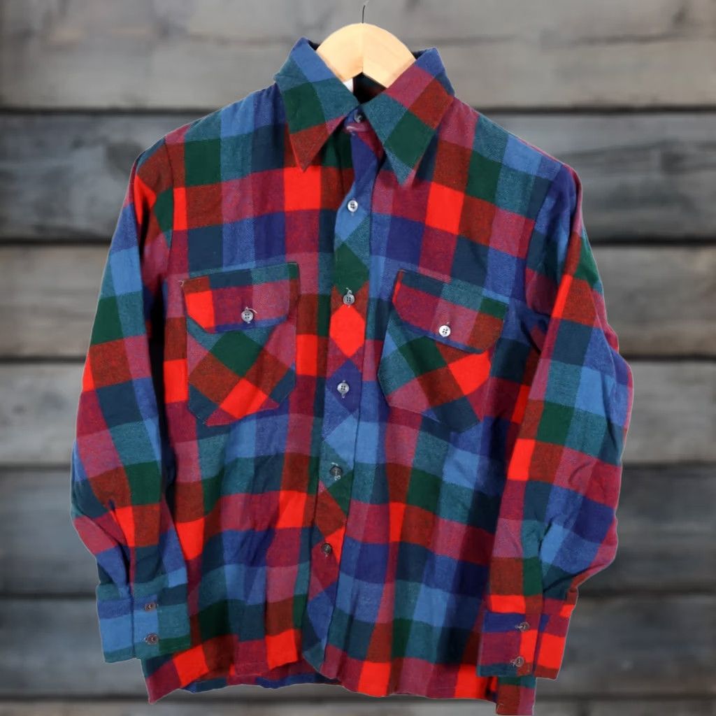 Vintage VINTAGE Sir Guy Wool Flannel Shirt Plaid Check 80s 90s Grunge Mens Medium Red Blue Collared Button-Up Long Sleeve Casual Workwear USA Made Size US M / EU 48-50 / 2 - 1 Thumbnail
