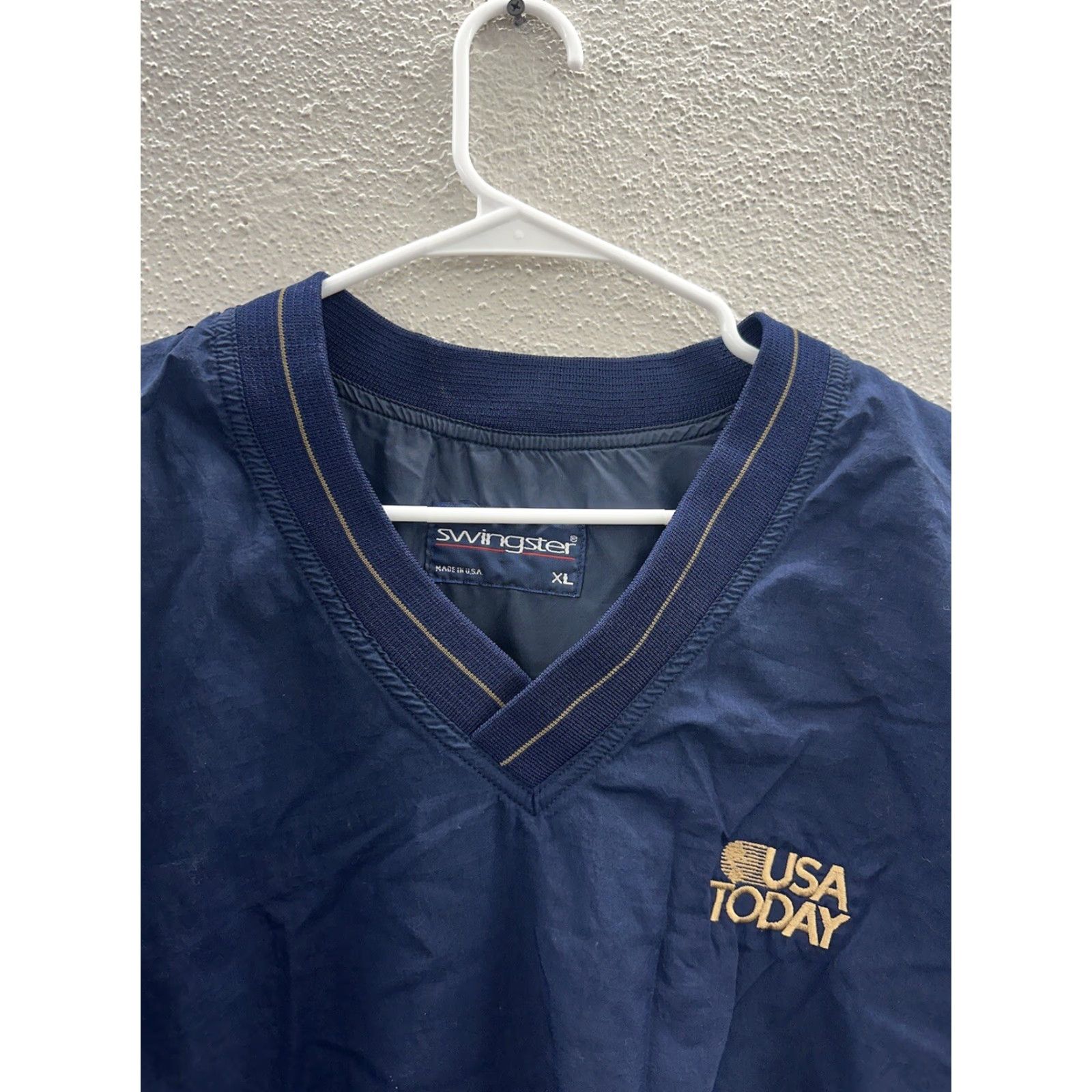 Vintage Swingster Windbreaker Jacket XL Blue USA Today Embroidered Long Sleeve V-Neck Adults Mens Regular Size XL Size US XL / EU 56 / 4 - 3 Thumbnail