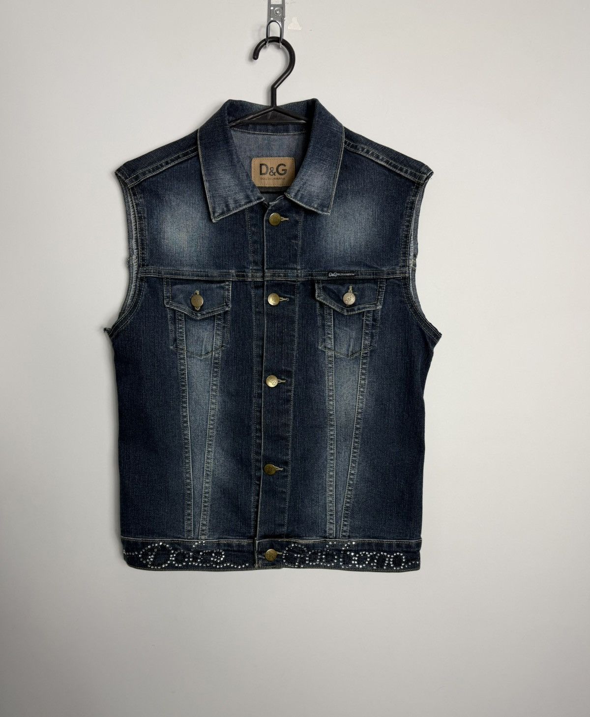 Dolce & Gabbana Dolce & Gabbana Vintage 90's Diamond Sleeveless Denim Jacket Size S / US 4 / IT 40 - 1 Thumbnail
