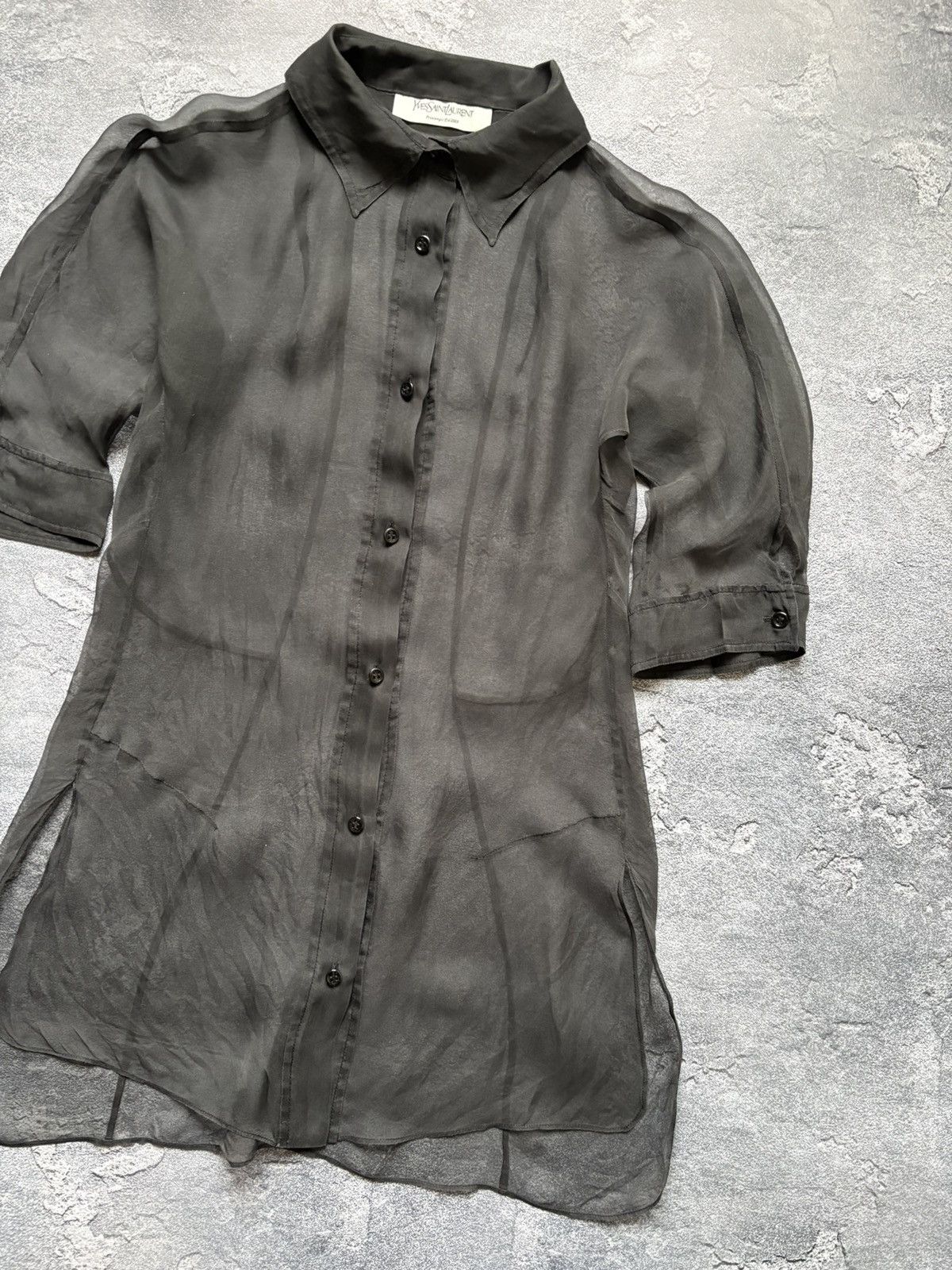 Yves Saint Laurent SS2009 Yves Saint Laurent Luxury Sheer Silk Grey Blouse Size M / US 6-8 / IT 42-44 - 4 Thumbnail