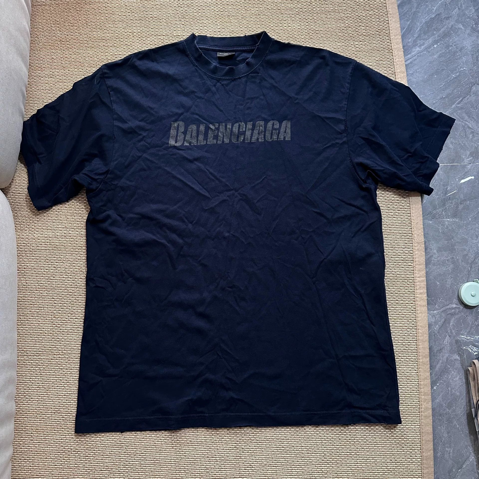 Balenciaga Balenciaga Distressed Blue Short Sleeve Tee Size US S / EU 44-46 / 1 - 1 Thumbnail