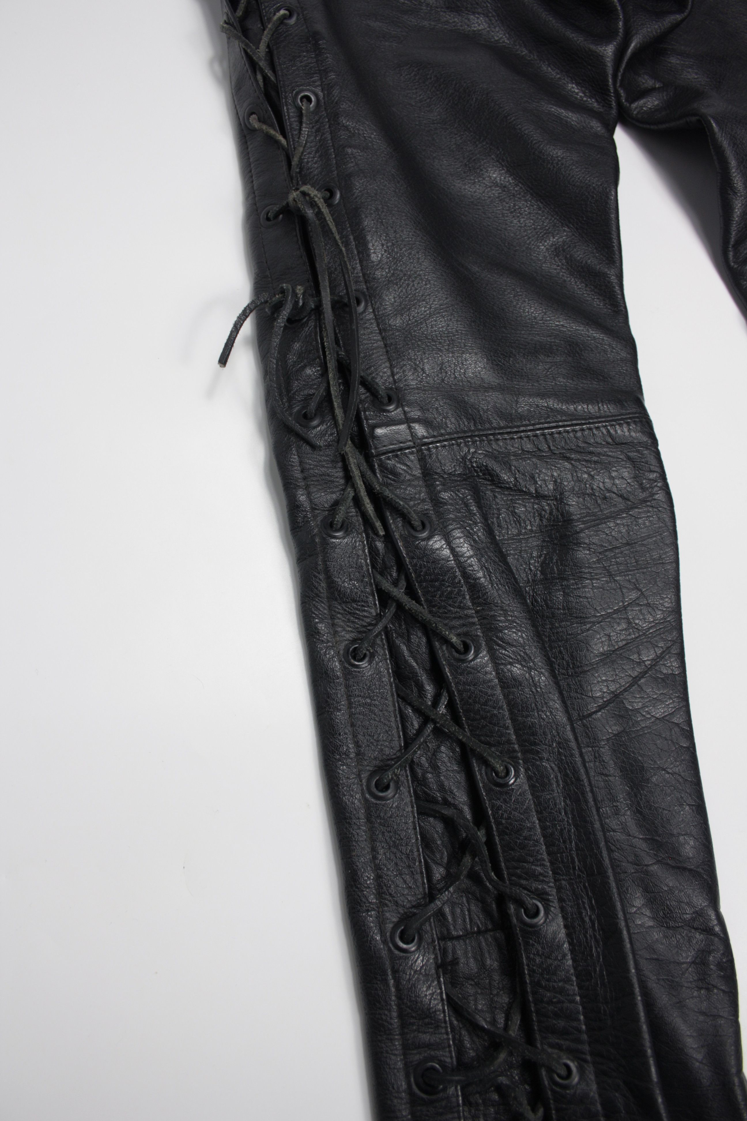 Genuine Leather × Vintage Vintage 90s Biker Riding Genuine Leather Laces Pants Size US 28 / EU 44 - 10 Thumbnail