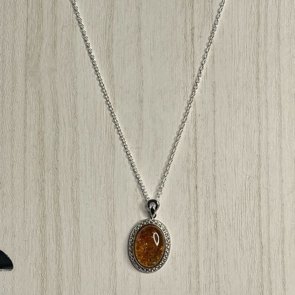 Other Amber pendant CZ stones silver plated chain necklace Size ONE SIZE - 11 Thumbnail
