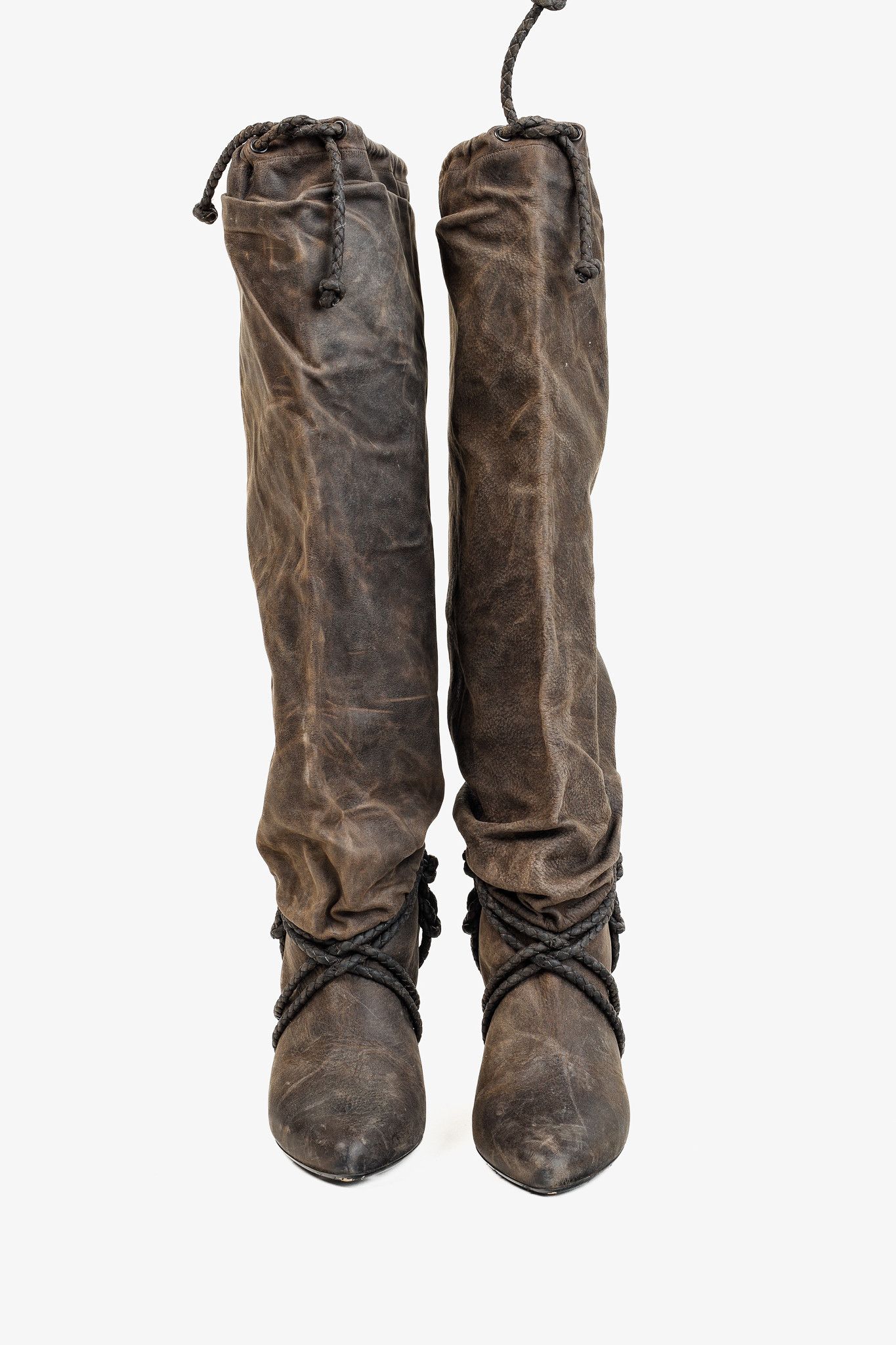 Givenchy Wax Textured Leather Knotted-Rope Heeled Boots