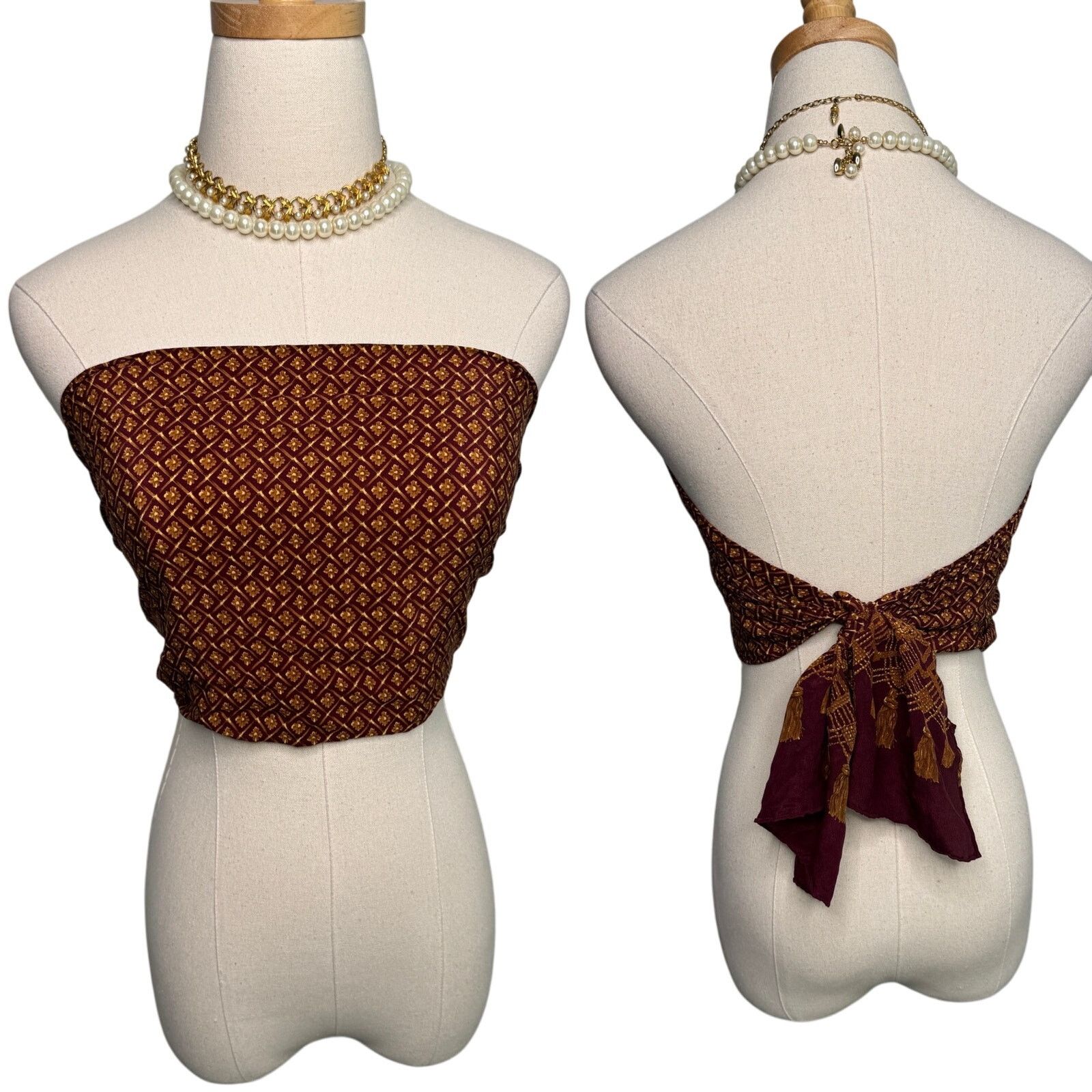 Vintage Vintage J.G. Hook silk floral tassel scarf maroon gold 48x10 Size ONE SIZE - 3 Thumbnail