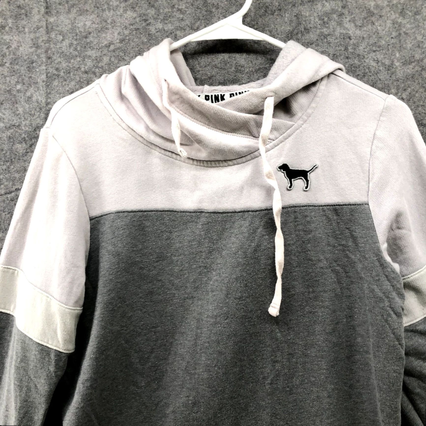 Pinko PINK Victoria's Secret Hoodie Womens XS Gray Colorblock Sequin Logo Pullover Casual Relaxed Size XS / US 0-2 / IT 36-38 - 4 Thumbnail