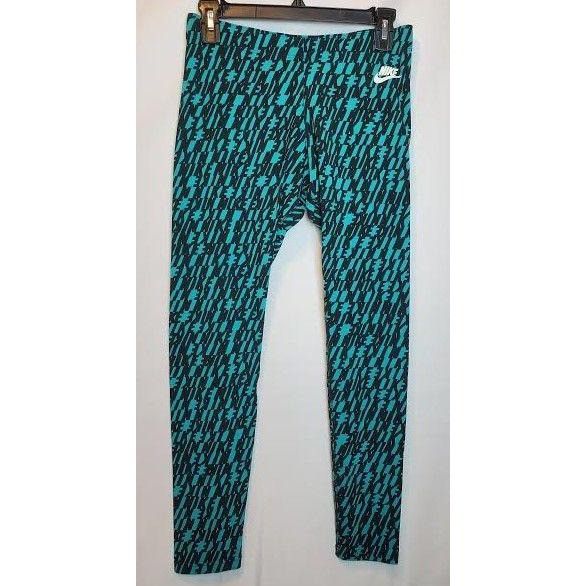 Nike Nike Printed Mid Rise Black Teal Turquoise Medium Leg-A-See Size 28" / US 6 / IT 42 - 2 Thumbnail