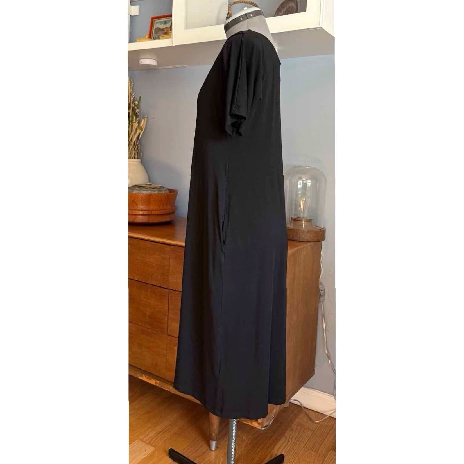 Vintage Lisa Bayne Midi Dress Soft Stretch Pockets Lagenlook Black Dress Size S Size S / US 4 / IT 40 - 5 Thumbnail