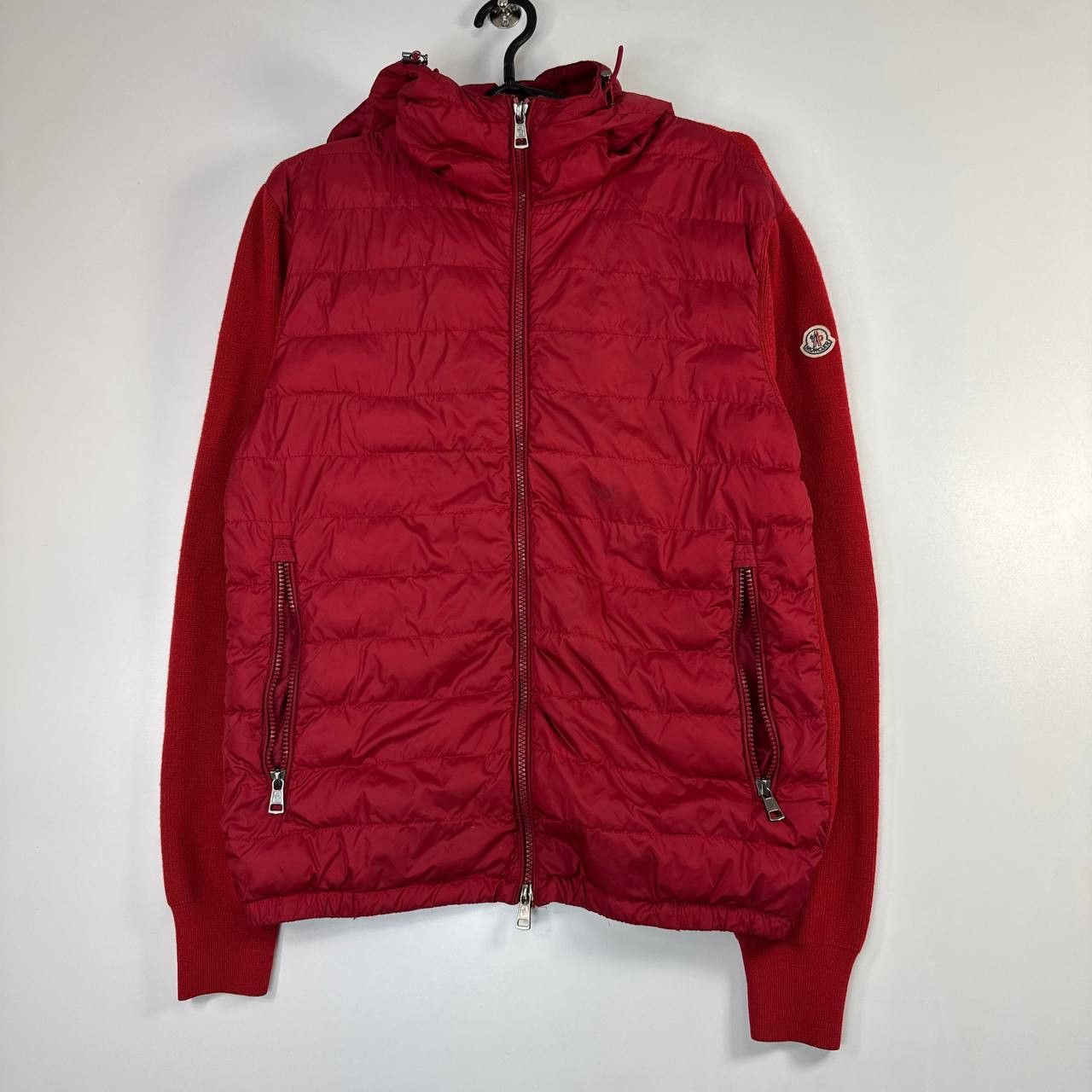 Moncler Moncler Red Padded Down Jacket Sleeves Hooded Zip Women L | Grailed