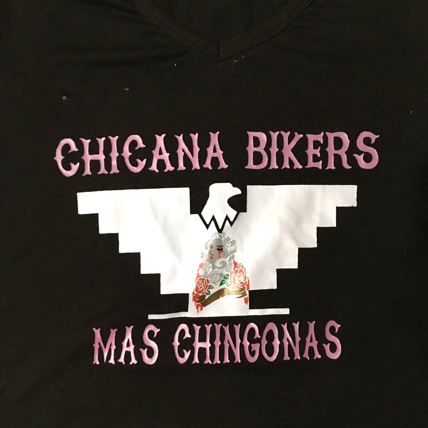 Vintage Chicana Latina Black huelga chingon bikers Tee Top large Shirt Womens XS-XL Black Graphic Print Vintage? Yes? Size L / US 10 / IT 46 - 4 Thumbnail