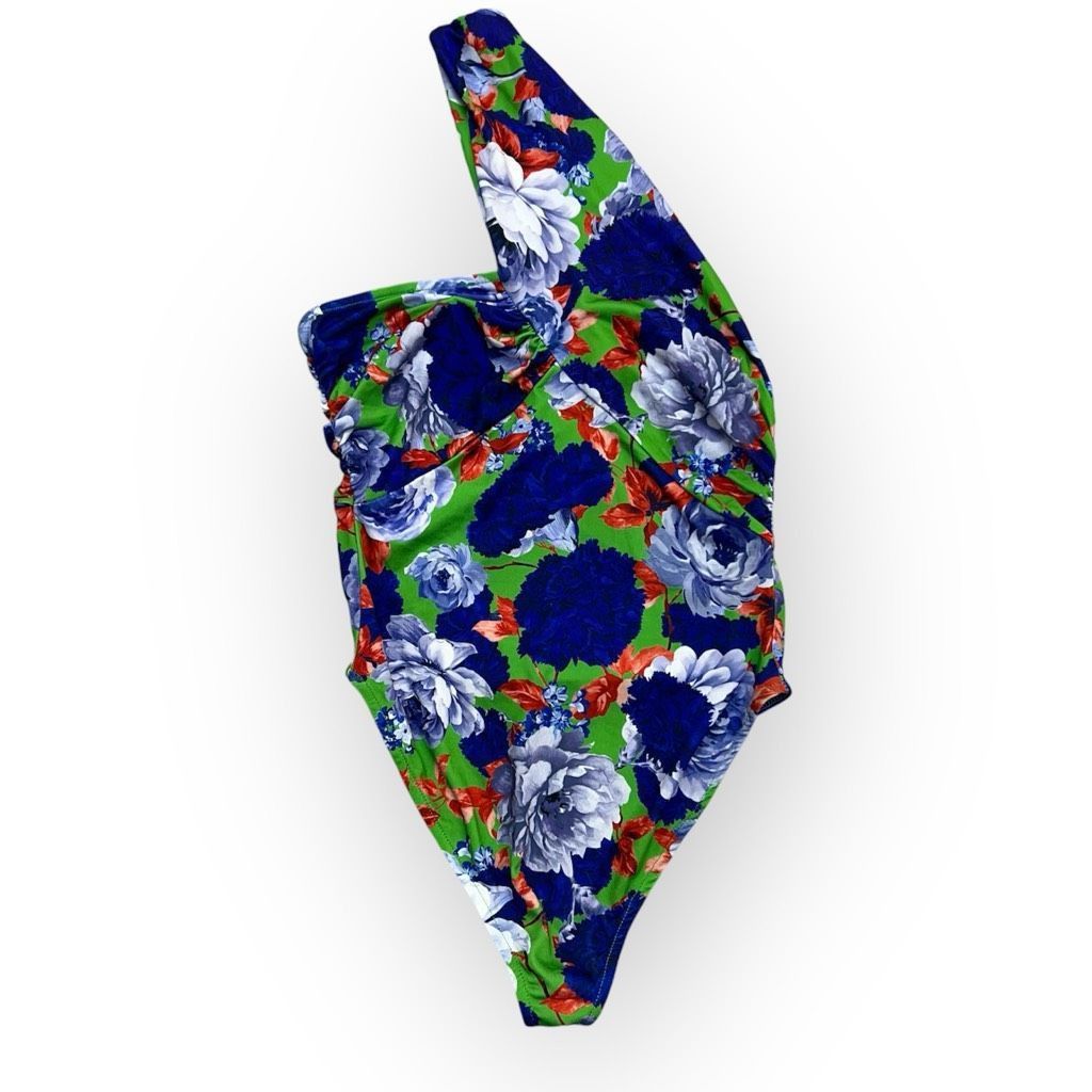 Zara ZARA Single Shoulder Royal Blue Floral Bodysuit, Ruched Top, Women’s Medium Size M / US 6-8 / IT 42-44 - 3 Thumbnail