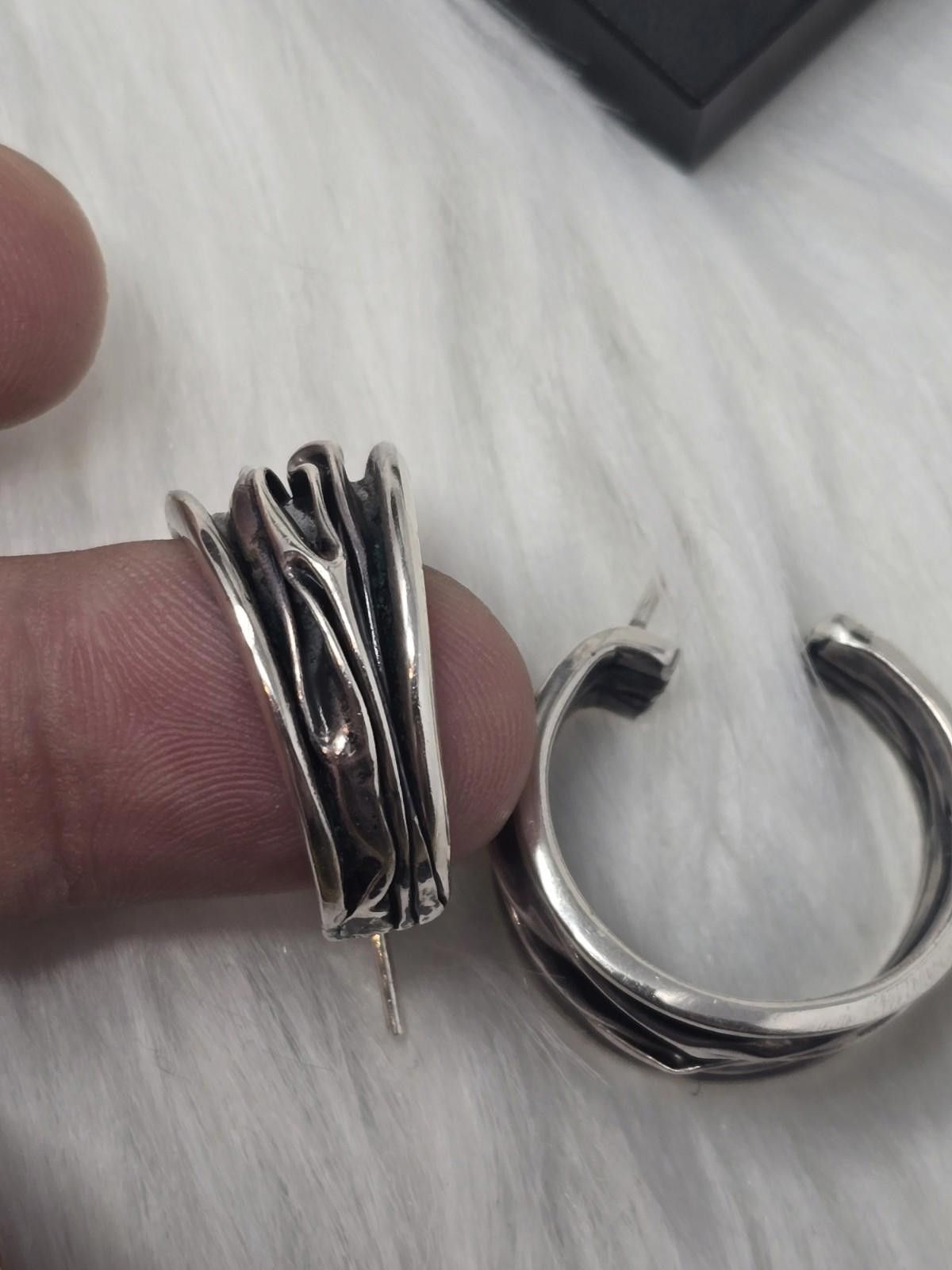 Studio D'Artisan Sterling Silver Artisan Ribbon Hoop Earrings 19g Size ONE SIZE - 6 Thumbnail