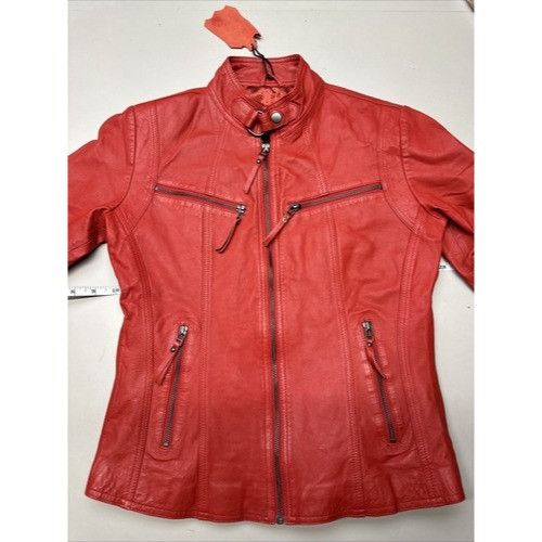 Other Leather Farm Womens Red Slim Motorcycle Jacket Genuine Leath Size M / US 6-8 / IT 42-44 - 2 Thumbnail