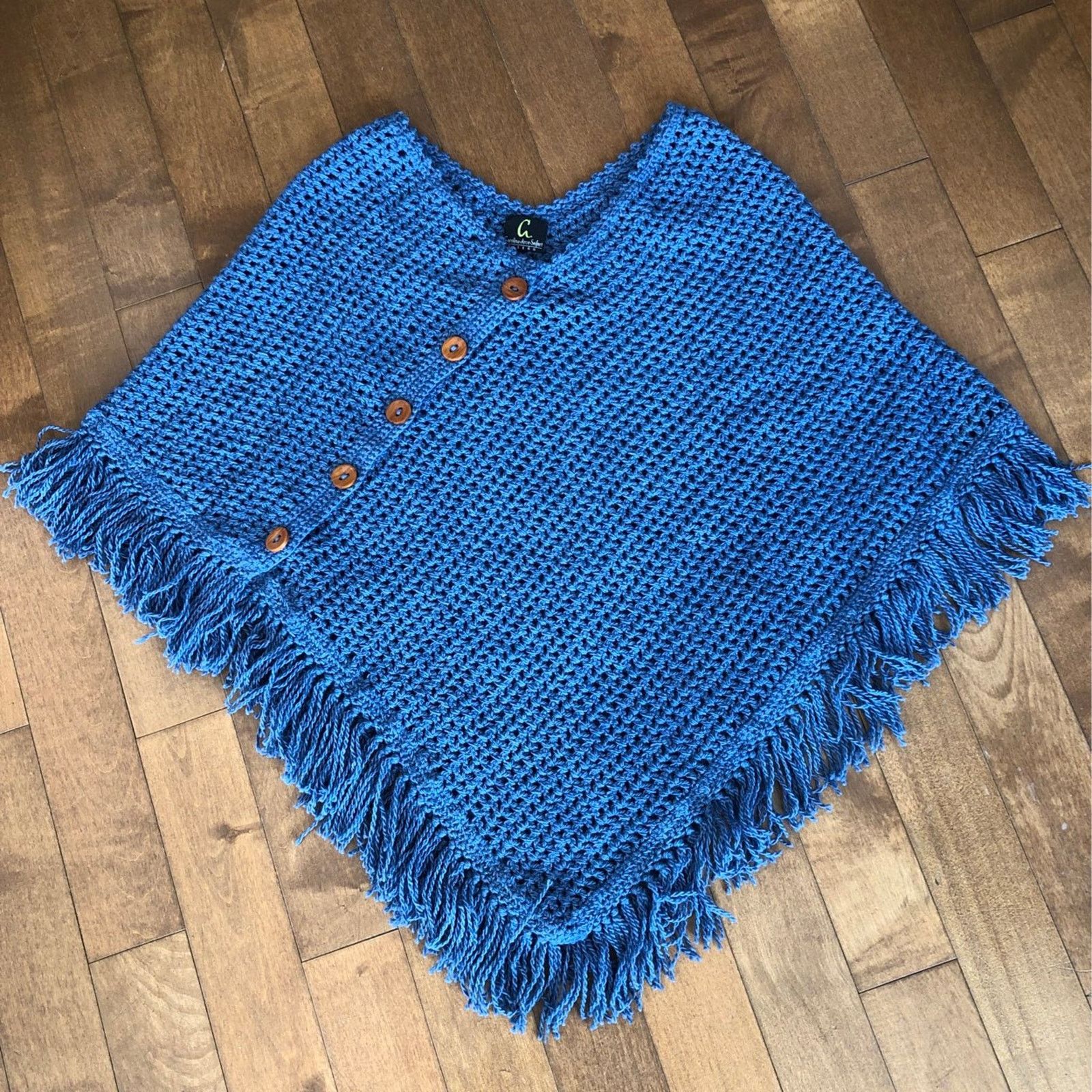 Handmade Carolina•Arce•Seifert knit shawl blue vintage looking Size S / US 4 / IT 40 - 7 Thumbnail