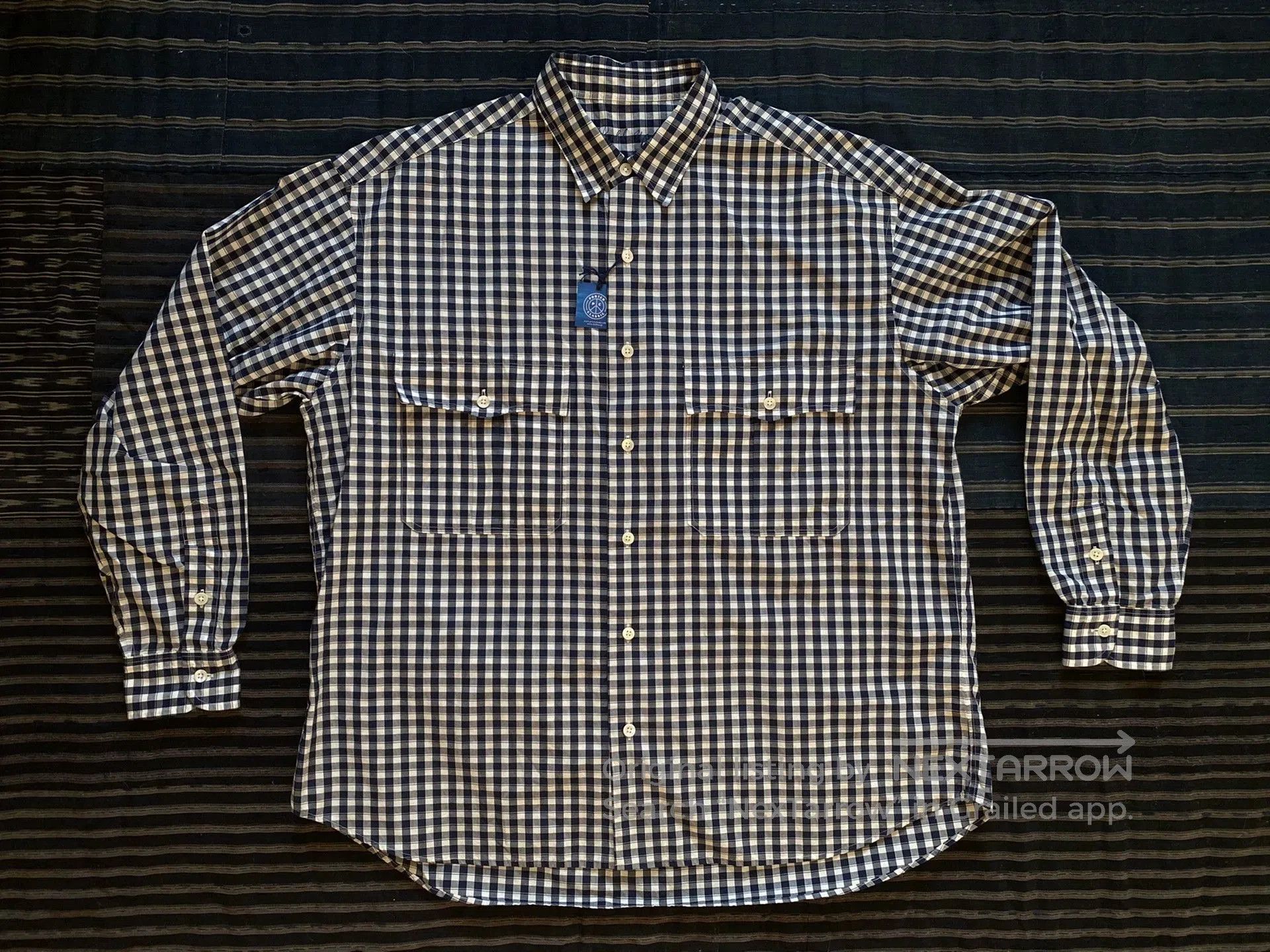 Porter Classic navy roll-up gingham check shirt. Size US XL / EU 56 / 4 - 1 Thumbnail