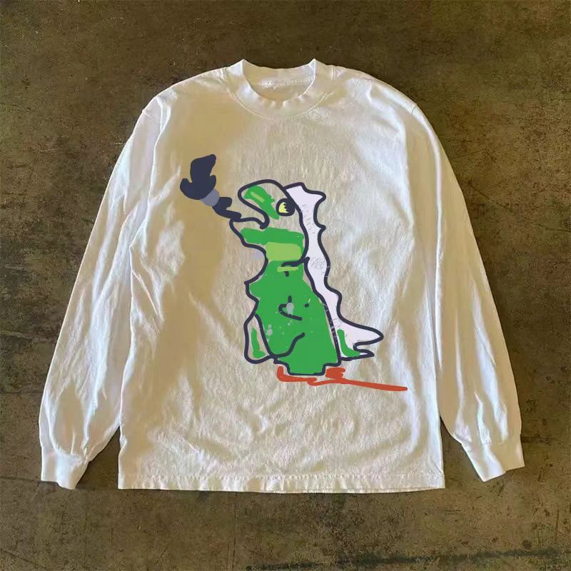 Japanese Brand × Vintage Cartoon dinosaur print casual cotton long-sleeved tee Size US L / EU 52-54 / 3 - 1 Thumbnail