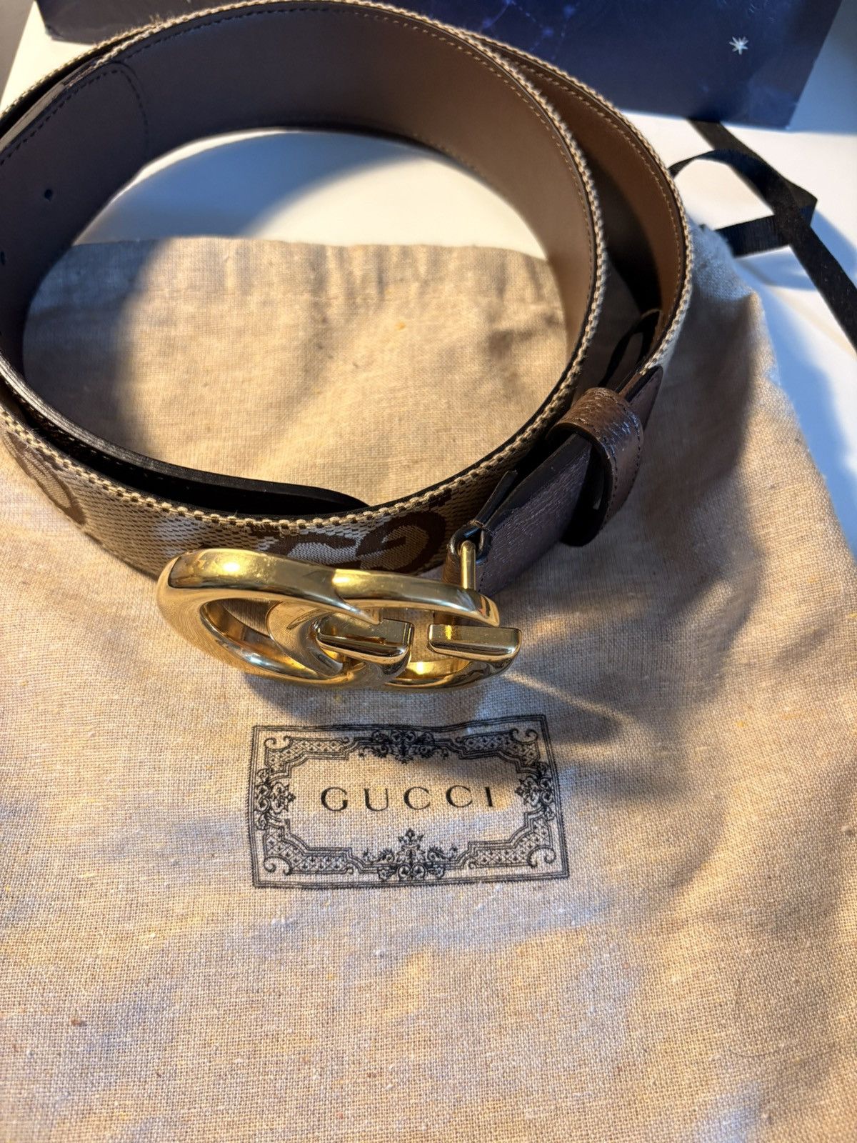 Gucci Gucci GG Marmont Reversible Belt Brown Beige Gold Buckle Size 38 - 8 Thumbnail