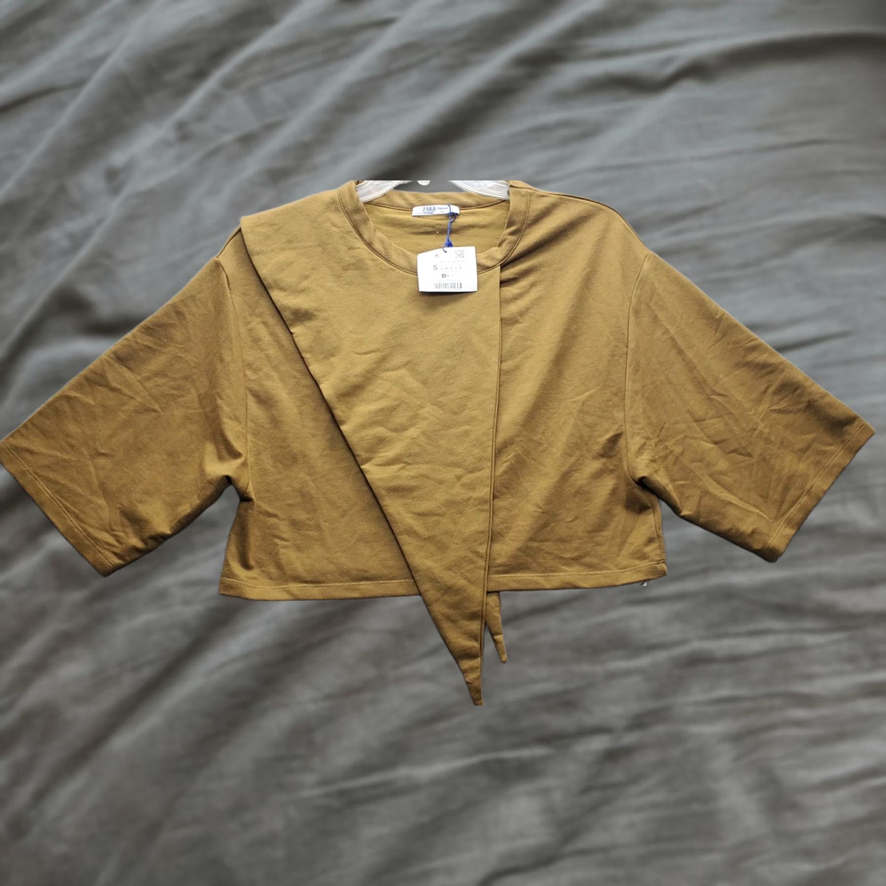 Zara Zara Trafaluc Cropped Top Womens Size S Brown Kimono Sleeve Ruffle Panel Crew Neck Size S / US 4 / IT 40 - 1 Thumbnail