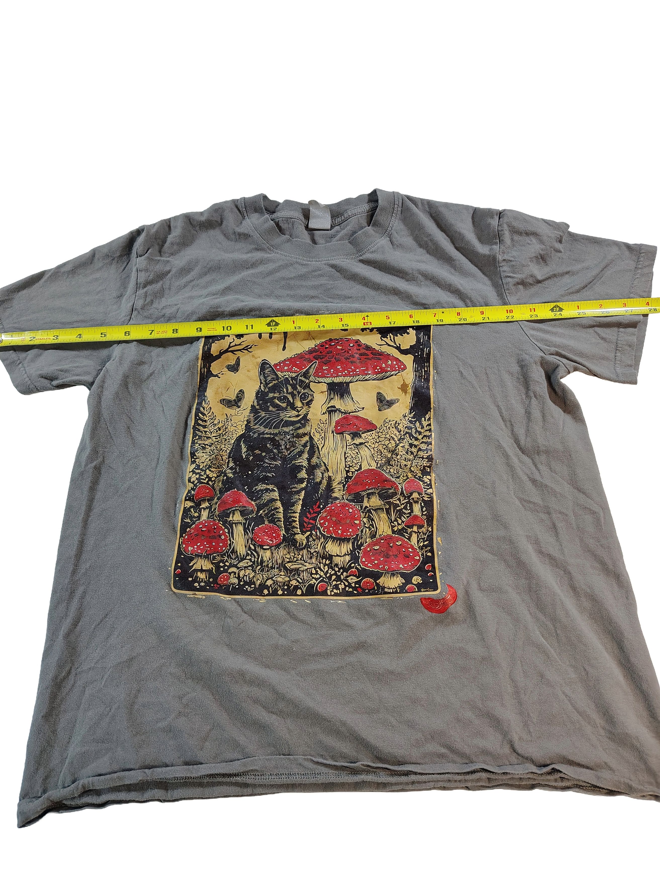 Other Men's Trippy Cat & Mushroom Dark Graphic T-Shirt Size US M / EU 48-50 / 2 - 3 Thumbnail