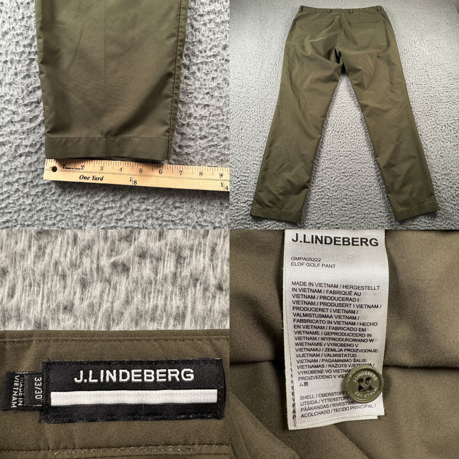 J.Lindeberg J.Lindeberg Pants Mens 33x30 Elof Golf Pant Olive Stretch Performance Recycled Size US 33 - 8 Thumbnail
