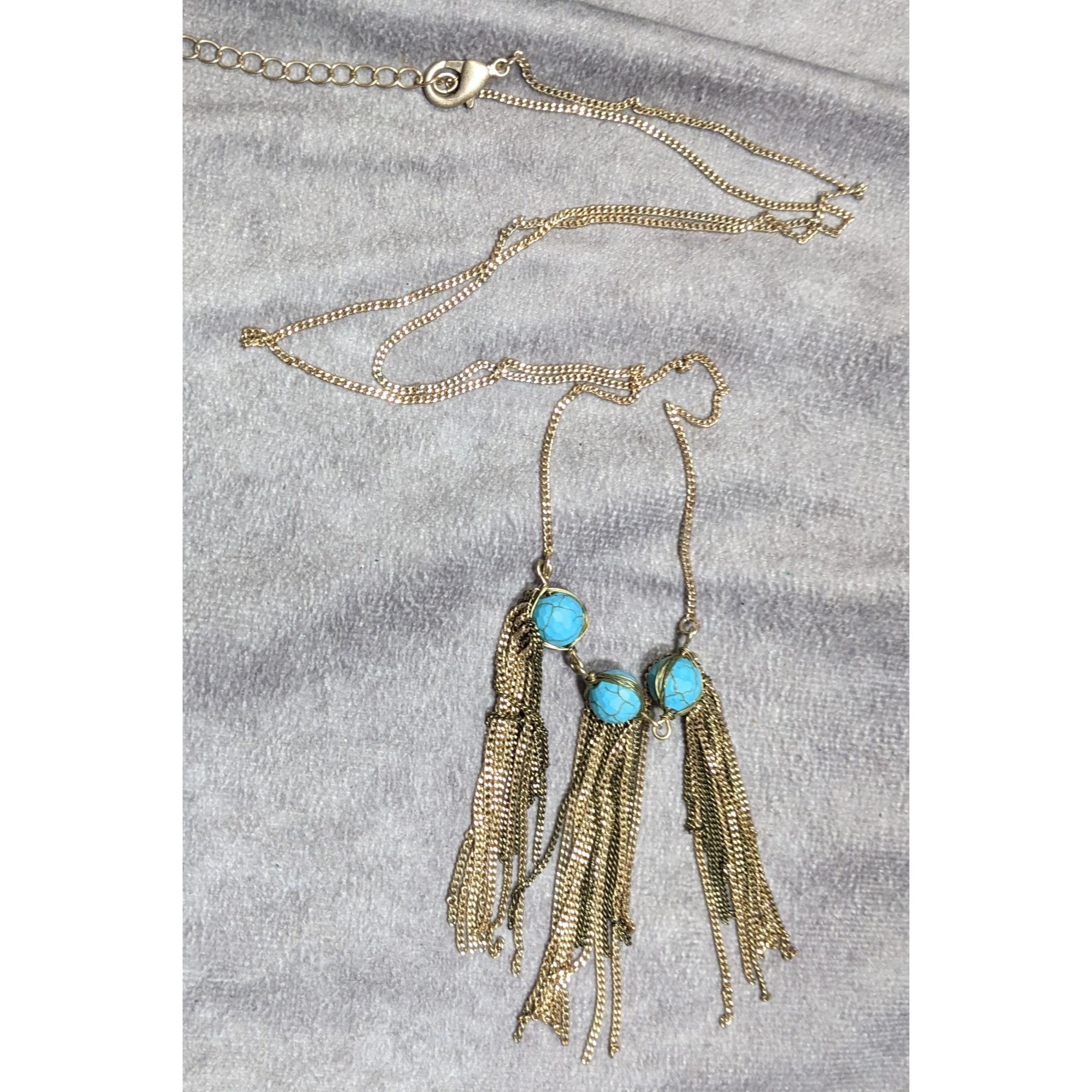 Other Vintage Handmade Turquoise Bohemian Chain Tassel Necklace Wi Size ONE SIZE - 6 Thumbnail