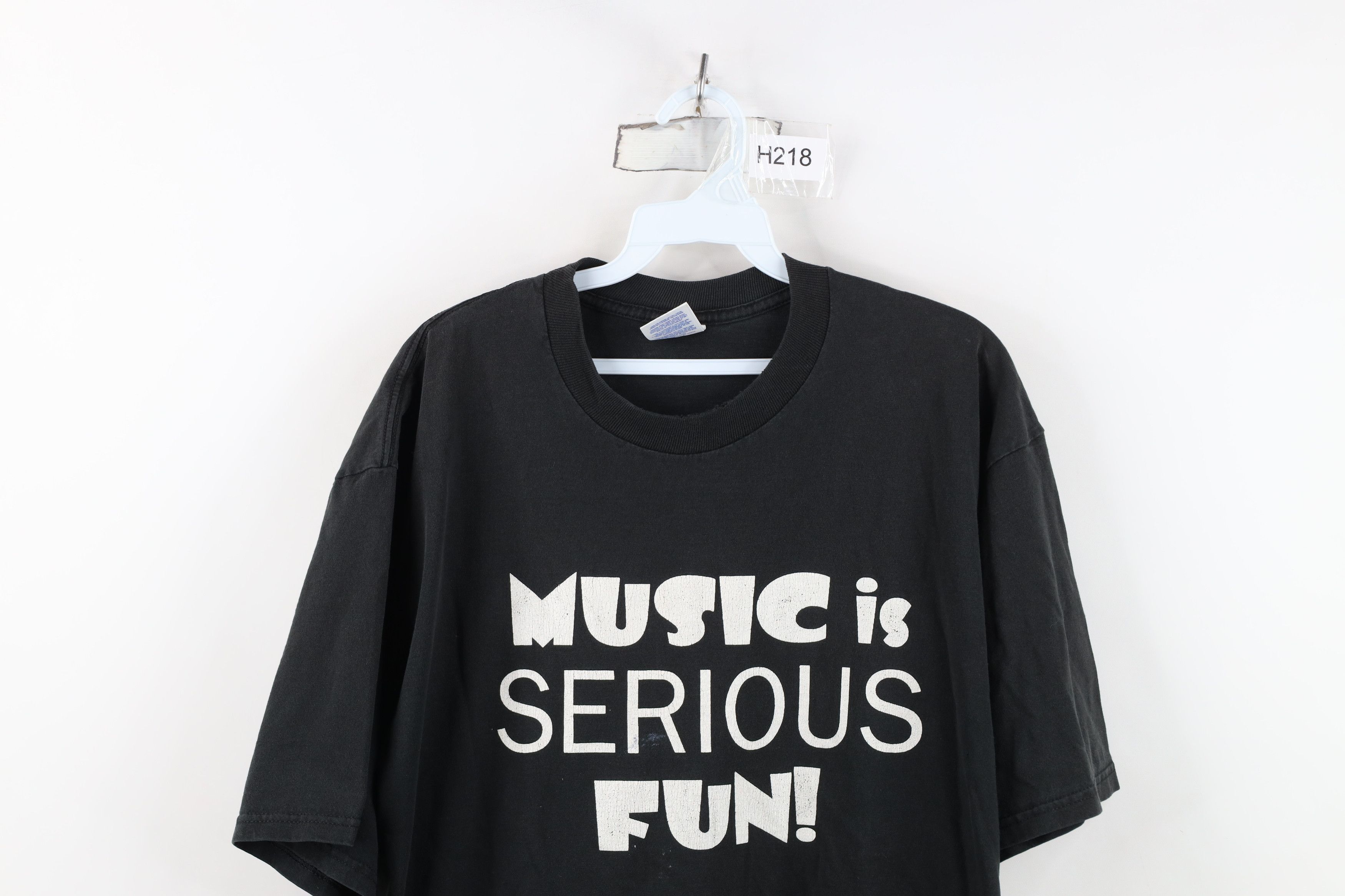Vintage Vintage 90s Streetwear Music Is Serious Fun T-Shirt Black Size US XL / EU 56 / 4 - 2 Thumbnail