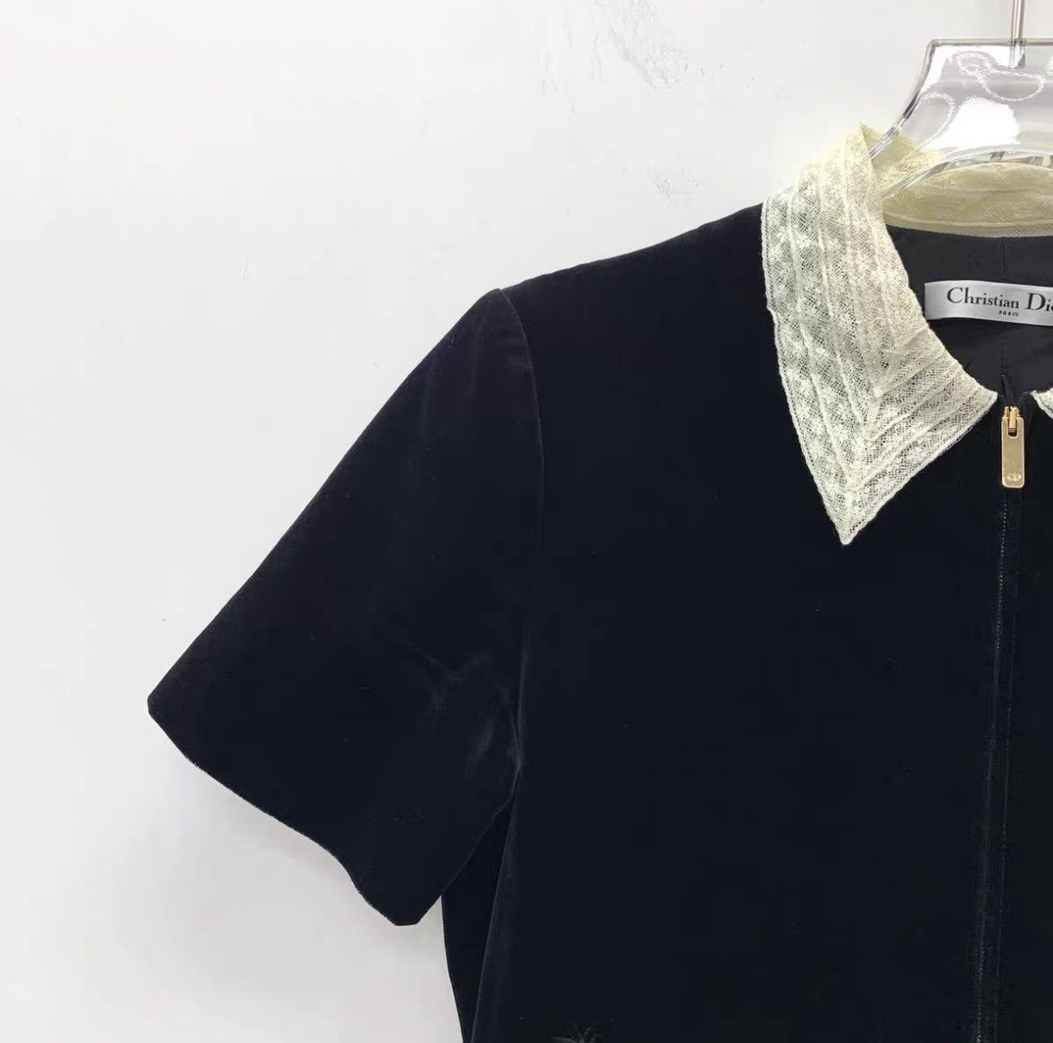 Dior Dior Black Cotton Lapel Short Sleeve Velvet Jumpsuit K26WX Size XS / US 0-2 / IT 36-38 - 3 Thumbnail