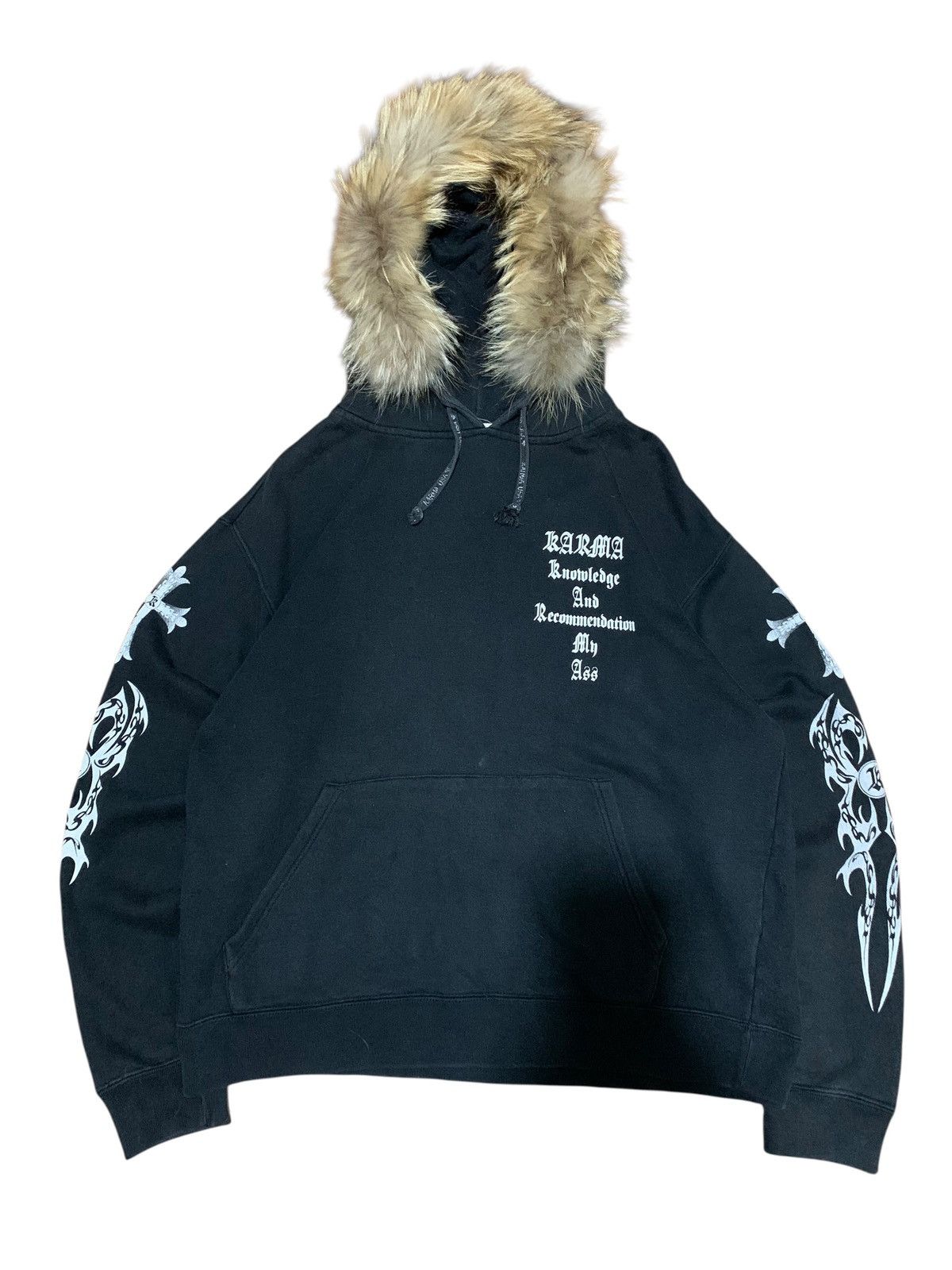 Beauty Beast Vintage KARMA tribal cross gothic punk fur hoodie oversized Size US M / EU 48-50 / 2 - 2 Thumbnail