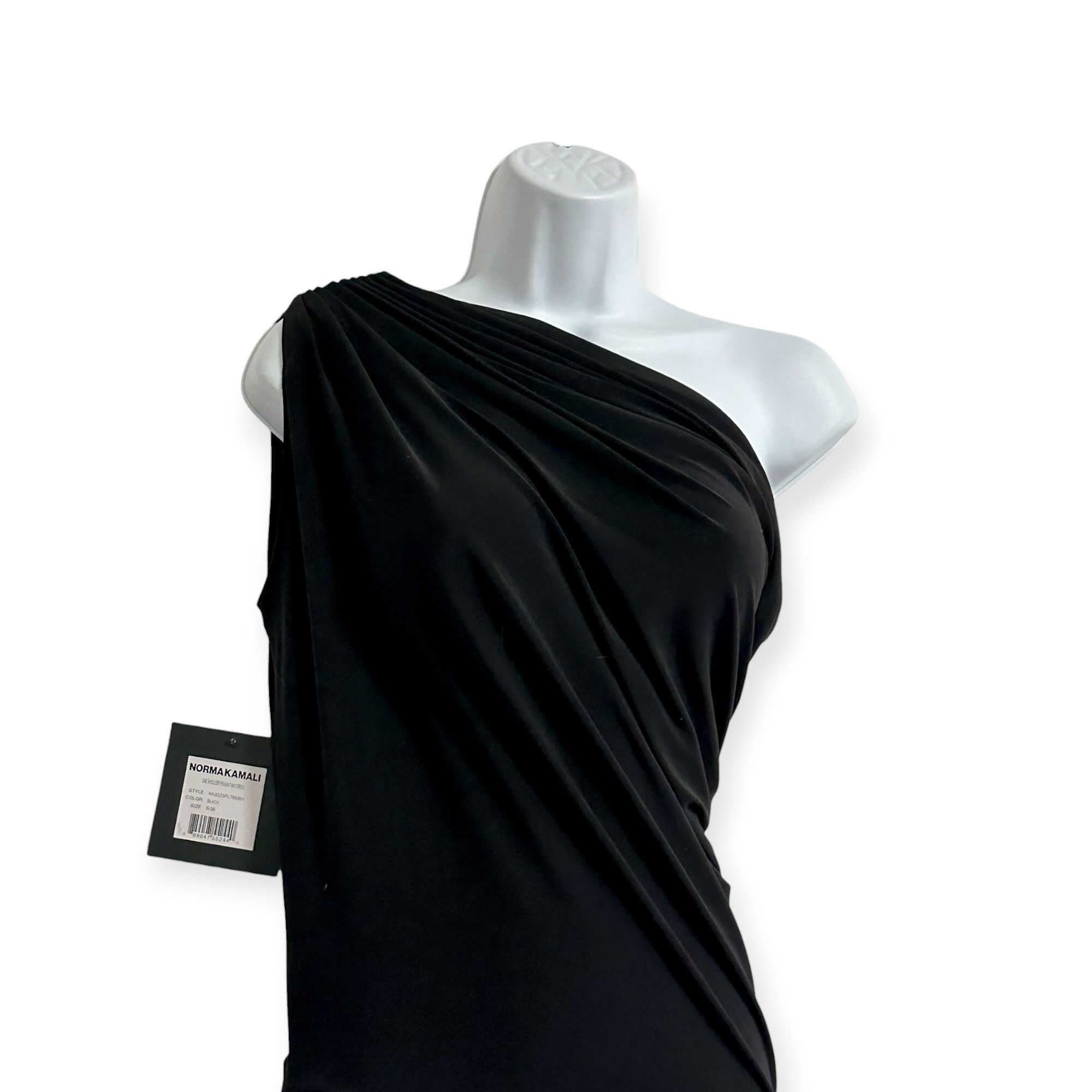 Norma Kamali Norma Kamali One Shoulder Peasant Mini Dress, Black, Size Size S / US 4 / IT 40 - 13 Thumbnail