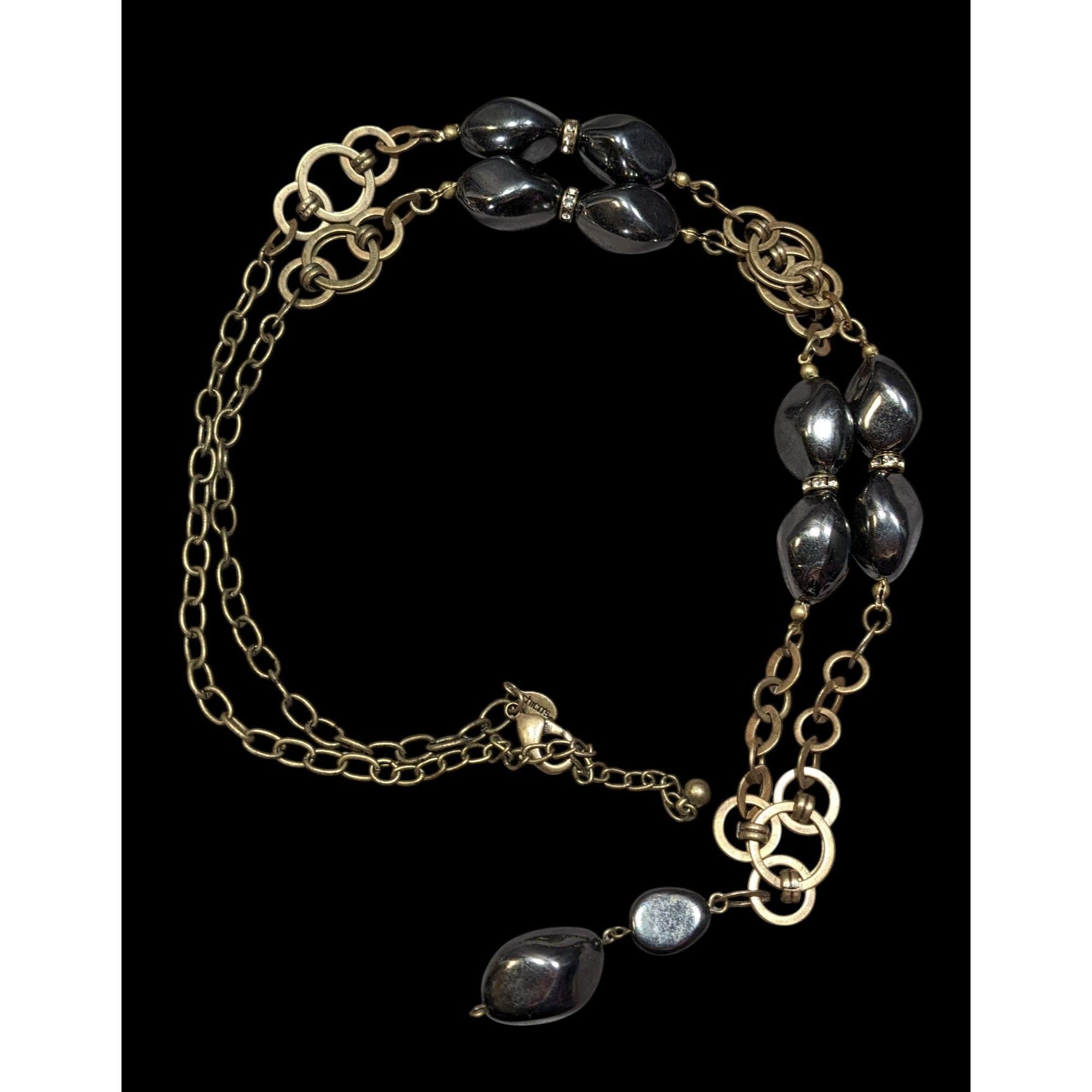 Chicos Chico's Modern Glam Faux Hematite And Rhinestone Necklace Size ONE SIZE - 1 Thumbnail