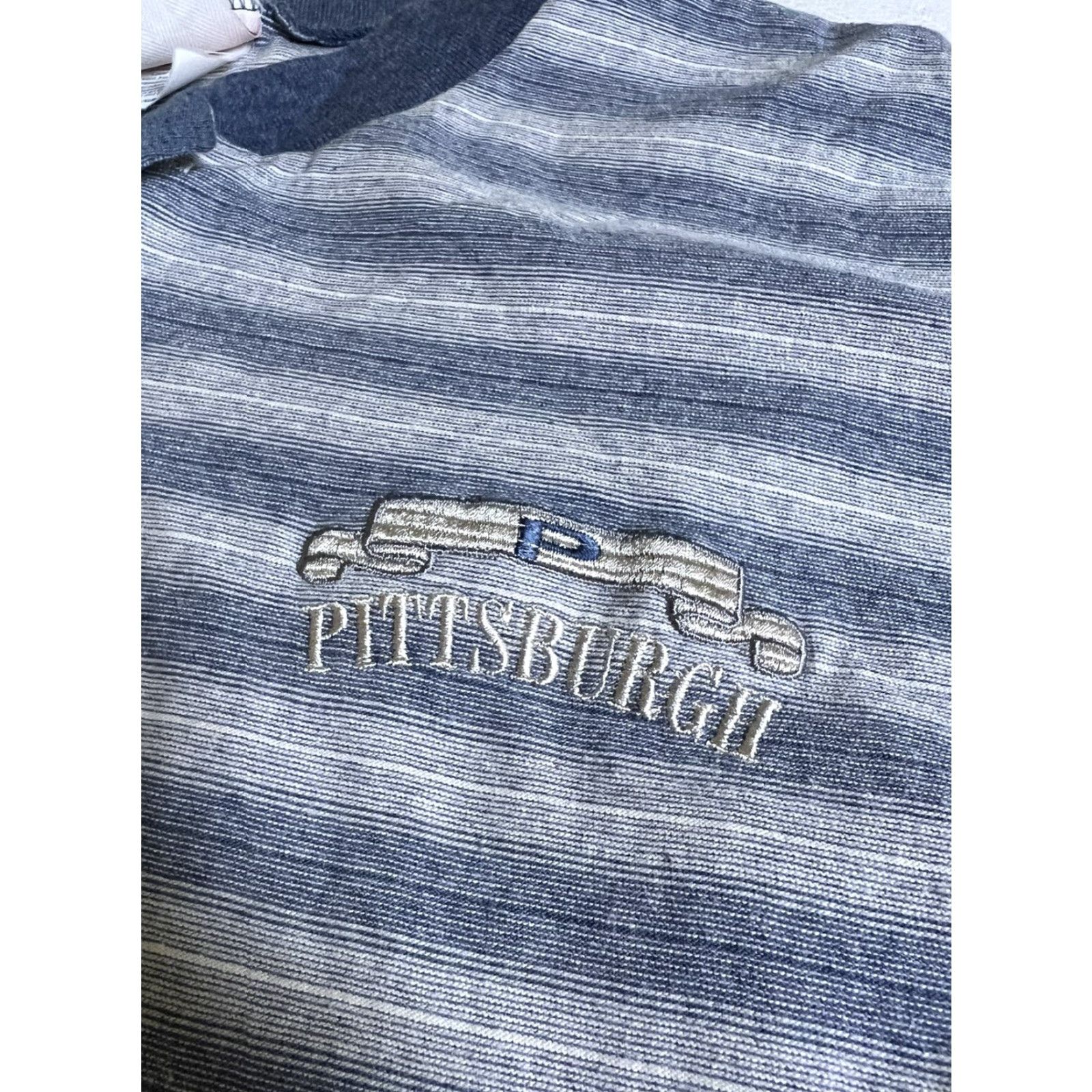 Vintage VINTAGE Carolina Smile Shirt Mens L Blue 90s Embroidered Striped Crew Neck Short Sleeve 1990s Mens Size US L / EU 52-54 / 3 - 4 Thumbnail