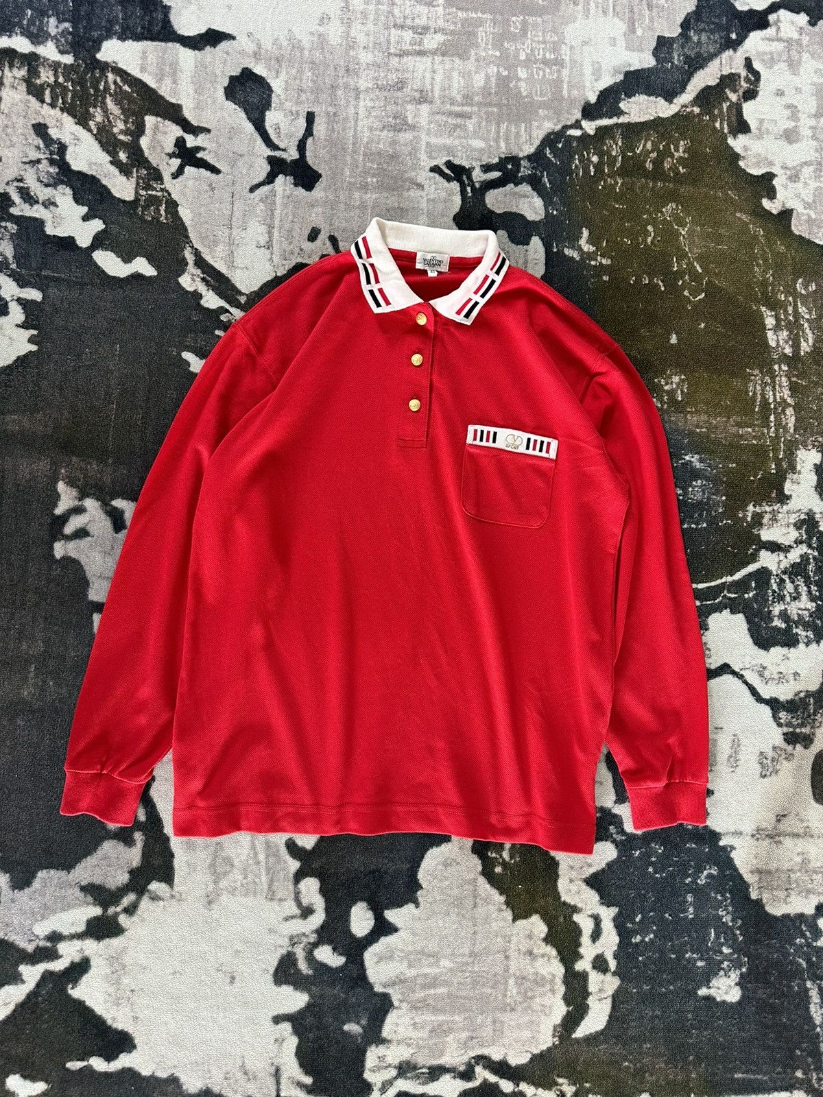 image of 1990S Valentino Garavani Sport Polo Long Sleeve in Red, Men's (Size Small)