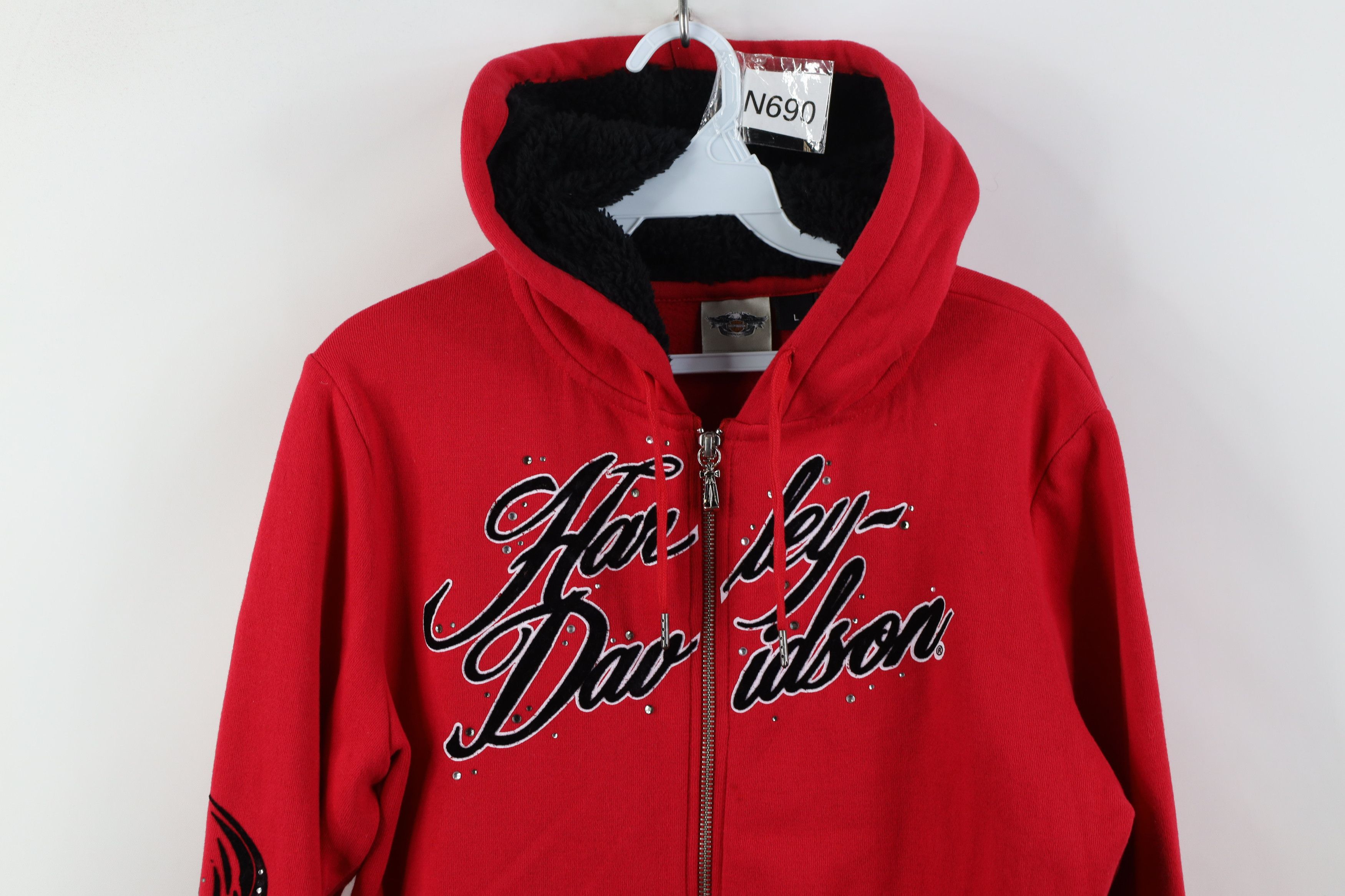 Harley Davidson Vintage Y2K Harley Davidson Rose Rhinestone Full Zip Hoodie Size L / US 10 / IT 46 - 2 Thumbnail