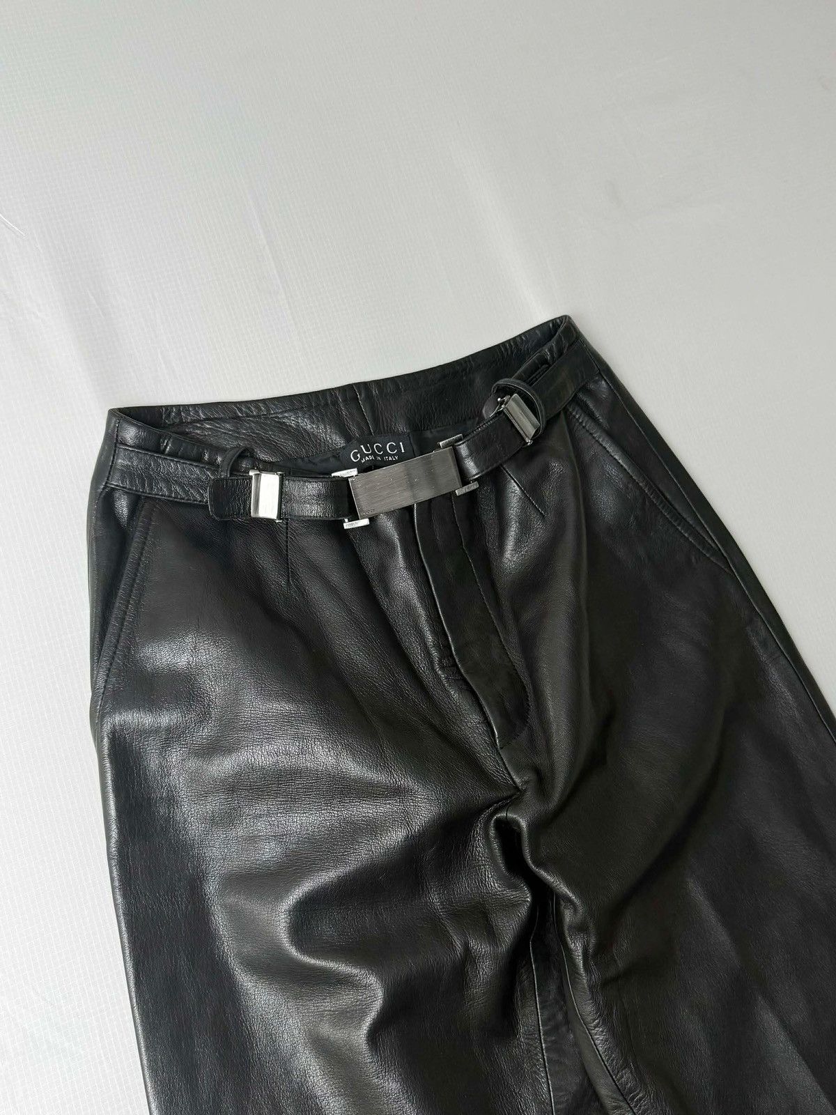Gucci Gucci by Tom Ford 1997 Belted Leather Wide Pants Size 26" / US 2 / IT 38 - 5 Thumbnail