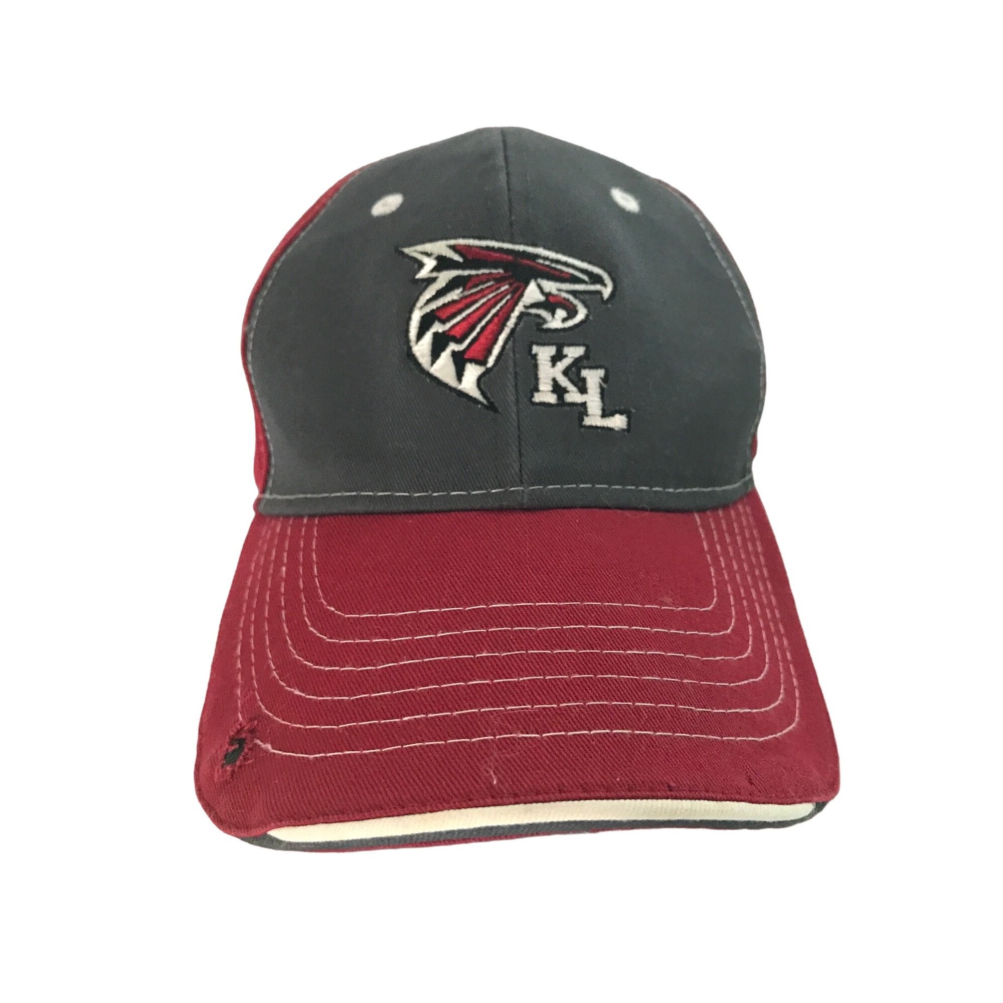 image of Vintage Falcons Kl Distressed Pro Series Broke Strap Back Cap Hat Li in Red Grey, Men's