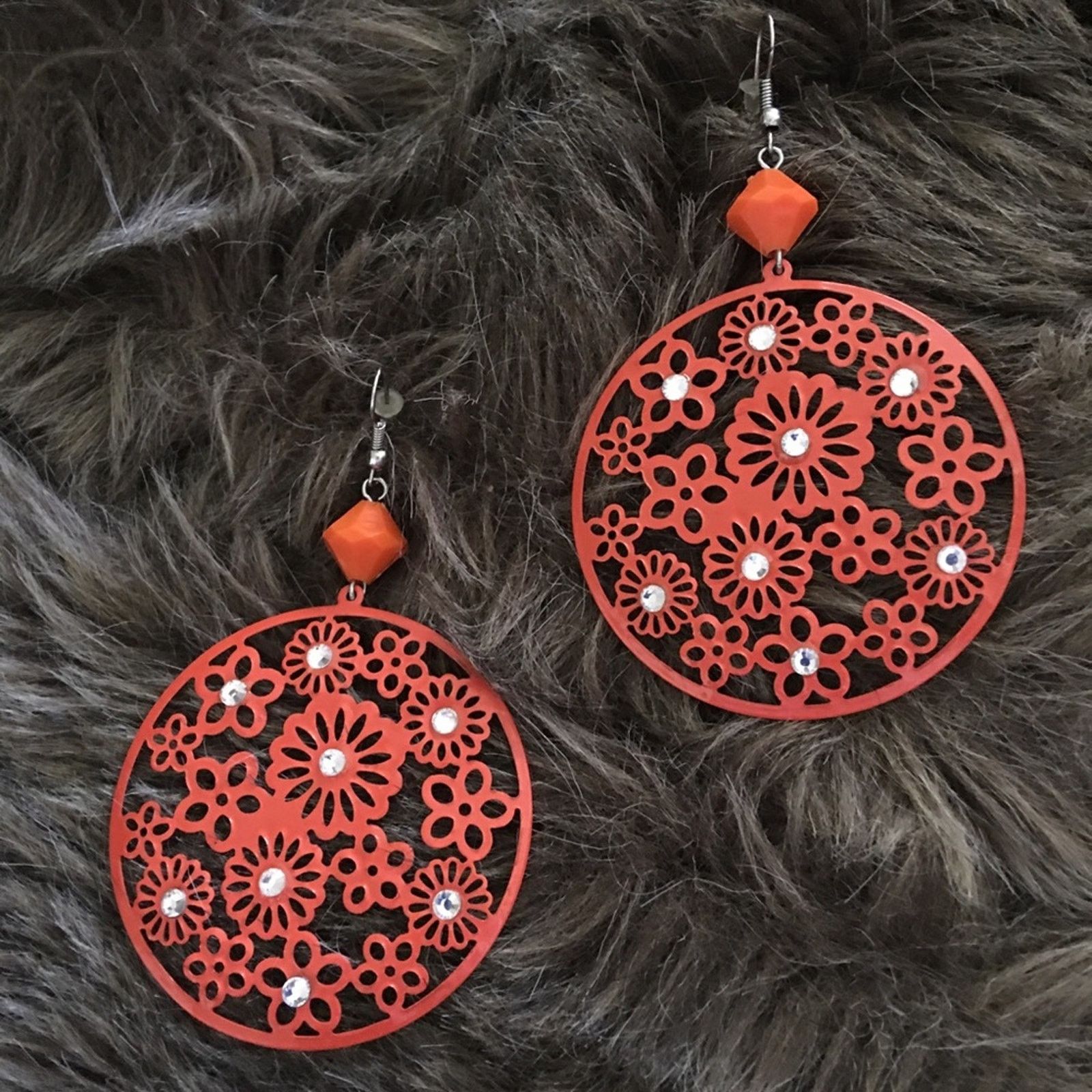Jewelry Large orange disc rhinestone fish hook earrings Size ONE SIZE - 1 Thumbnail