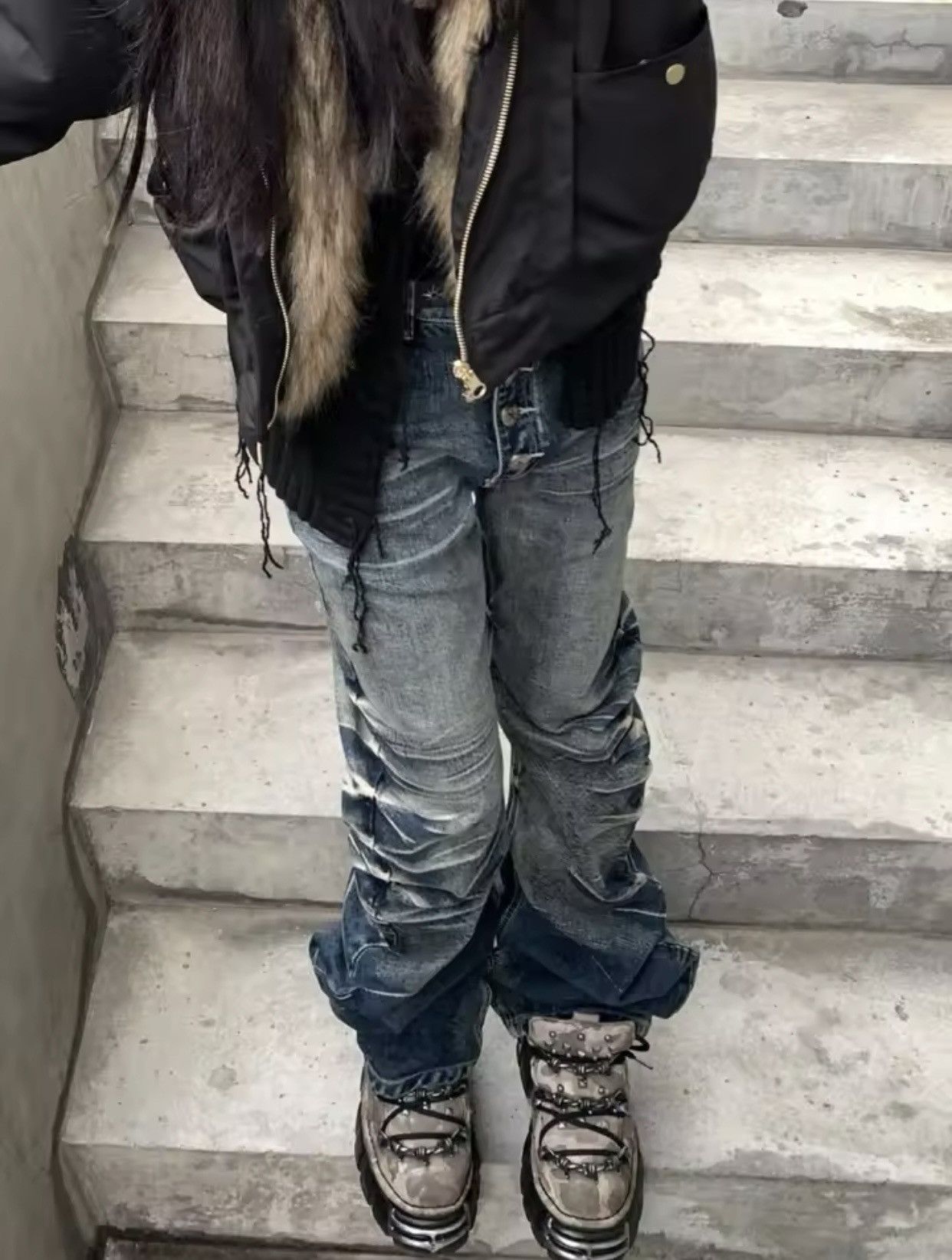 Denime × Jean American Retro Y2K Crack Wash Jeans Size US 31 - 2 Thumbnail
