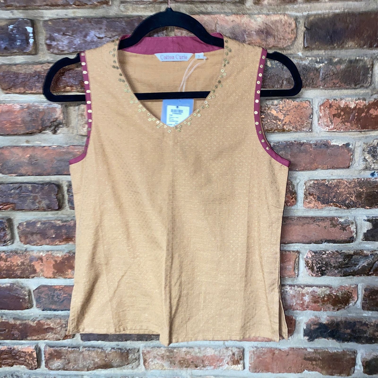 Other NWT Vintage Cotton Curio Tan Embellished Top Small Size S / US 4 / IT 40 - 1 Thumbnail