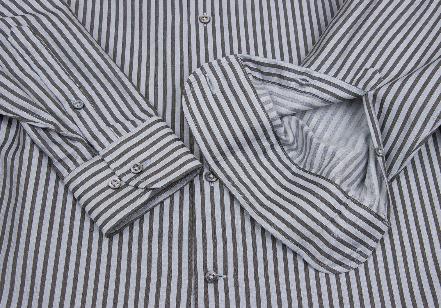 Armani Collezioni Cotton Stripe Long Sleeve Shirt in Gray and Light Blue Size US M / EU 48-50 / 2 - 6 Thumbnail