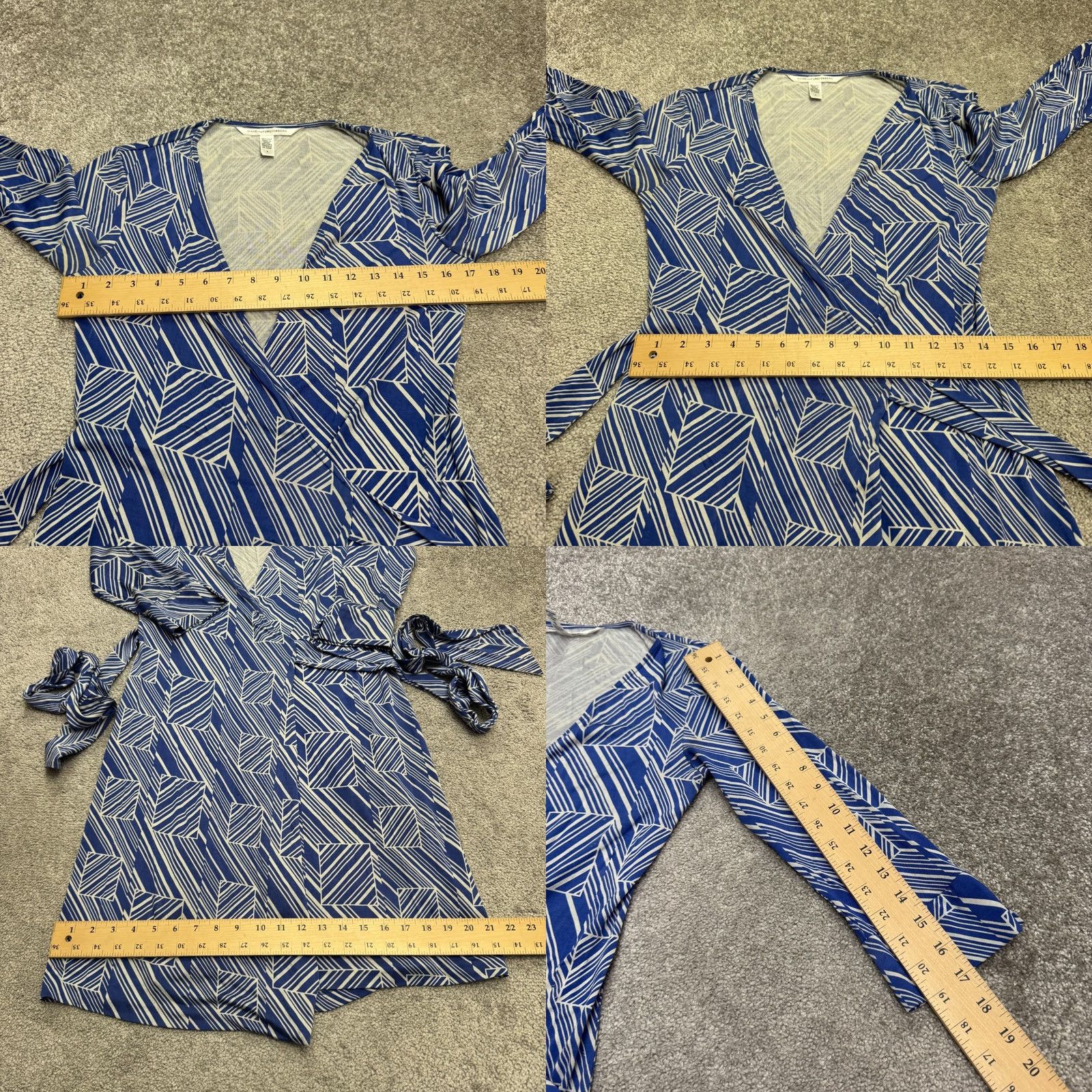 Diane von Furstenberg Diane von Furstenberg Silk Midi Wrapped Dress Womens 4 Blue White Geometric Dress Satin Silk Midi Wrap Geometric Blue Women Size S / US 4 / IT 40 - 9 Thumbnail