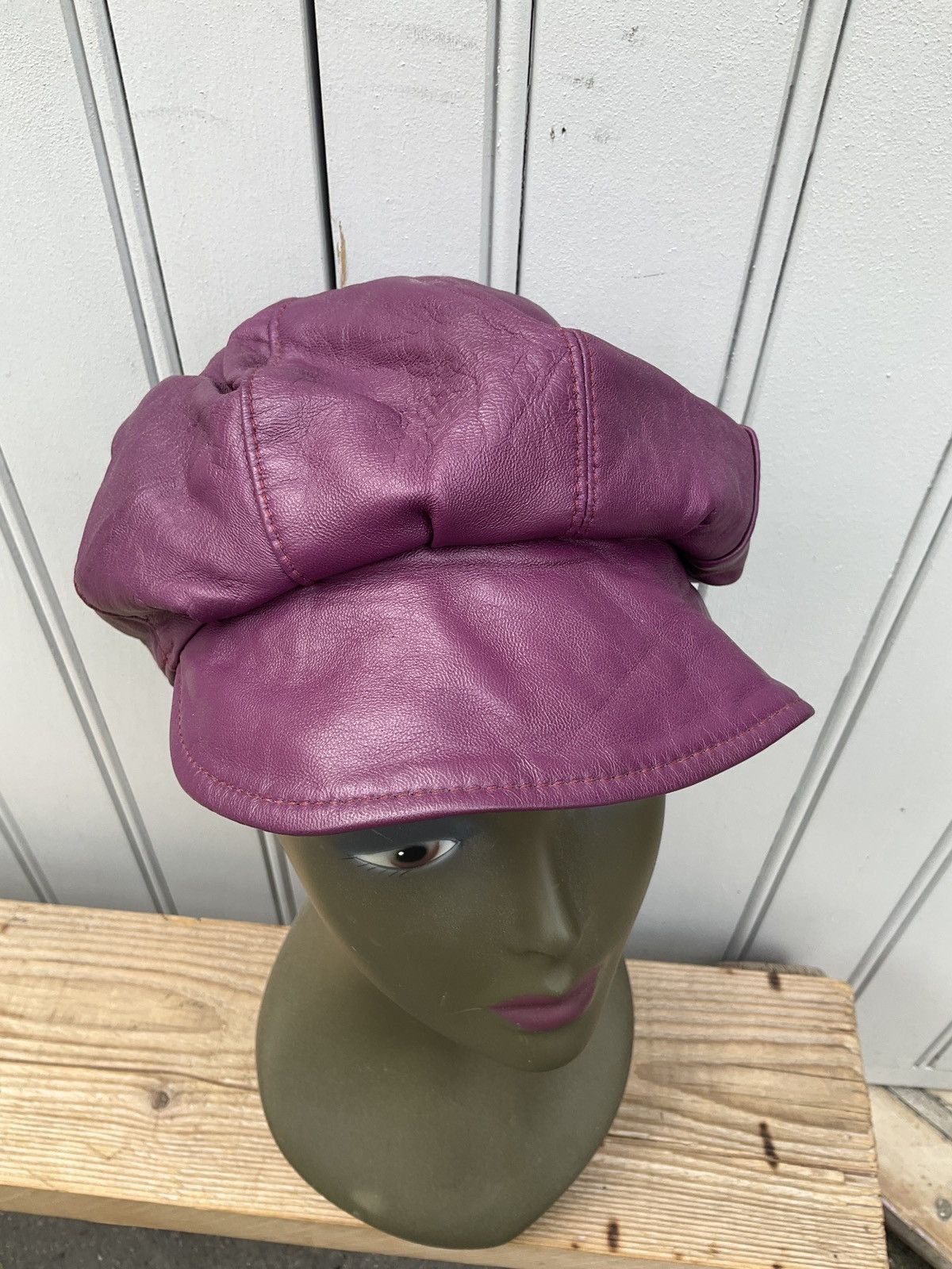 Vintage Vintage 90's purple leather cap Size ONE SIZE - 6 Thumbnail