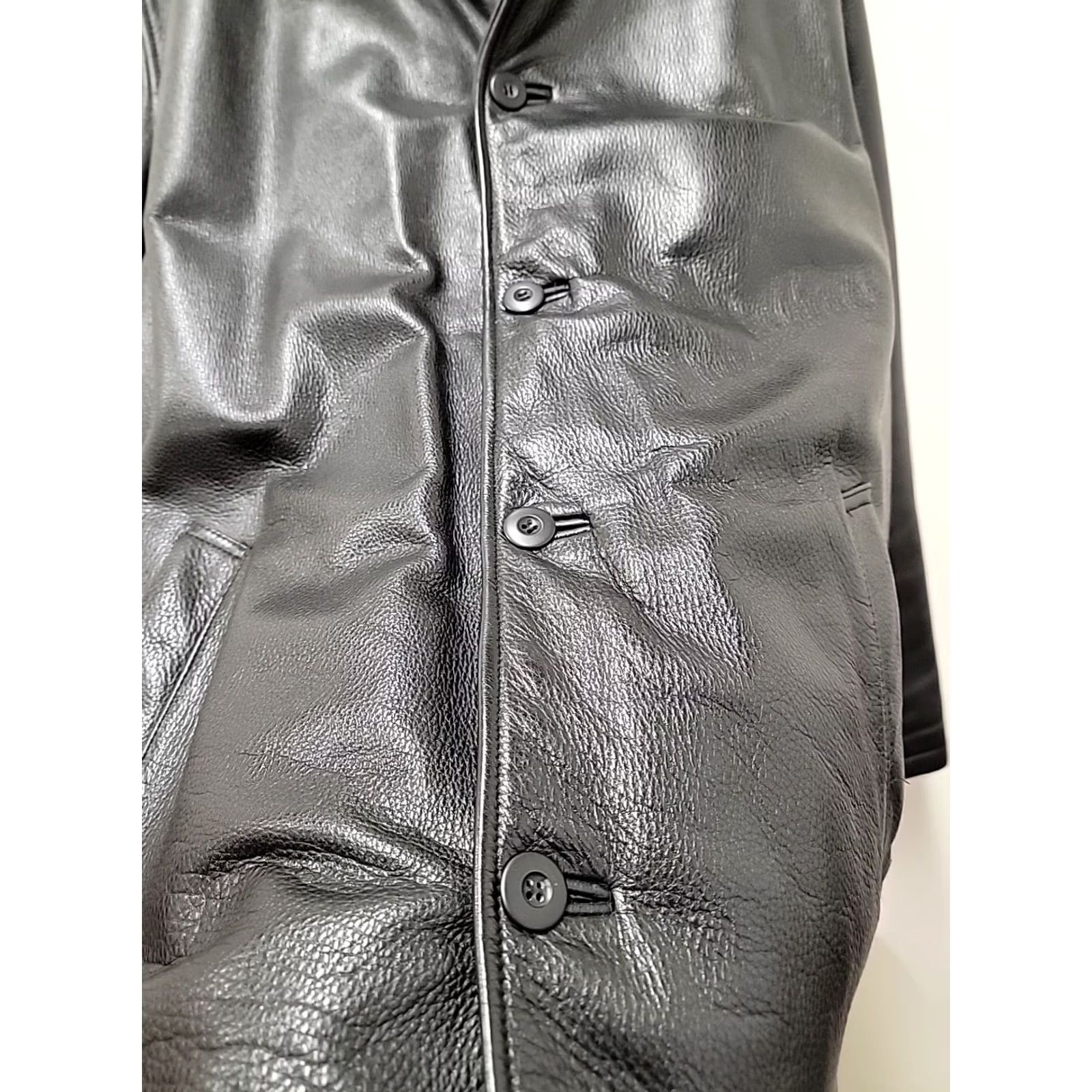 Vintage VINTAGE Wilsons/M. Julian Jacket Mens L Black Leather Overcoat Mid-Length Button Collar Heavy Weight Regular Long Sleeve Chest 26 Length 35 DJN Size US L / EU 52-54 / 3 - 4 Thumbnail