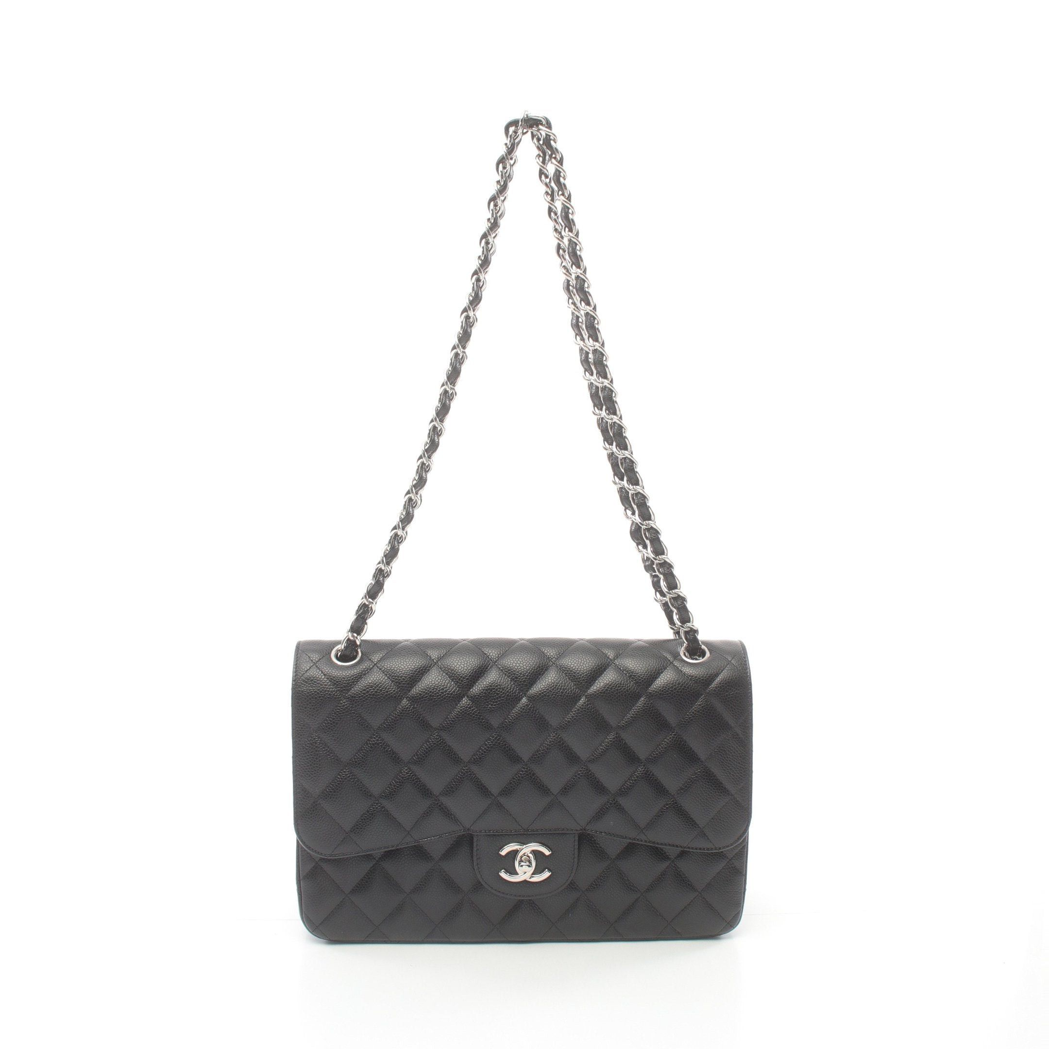 Chanel Chanel Decamatlassé 30 Classic Large Double Flap Chain Shoulder Bag Caviar Skin Black Silver Hardware Size ONE SIZE - 1 Thumbnail